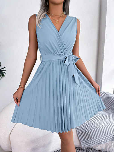 BlauWave Дирндль Damen Sommer Ärmelloses Kleid Mit V-Ausschnitt A-Linie (1-tlg) Elegantes Damenkleid mit Gürtel
