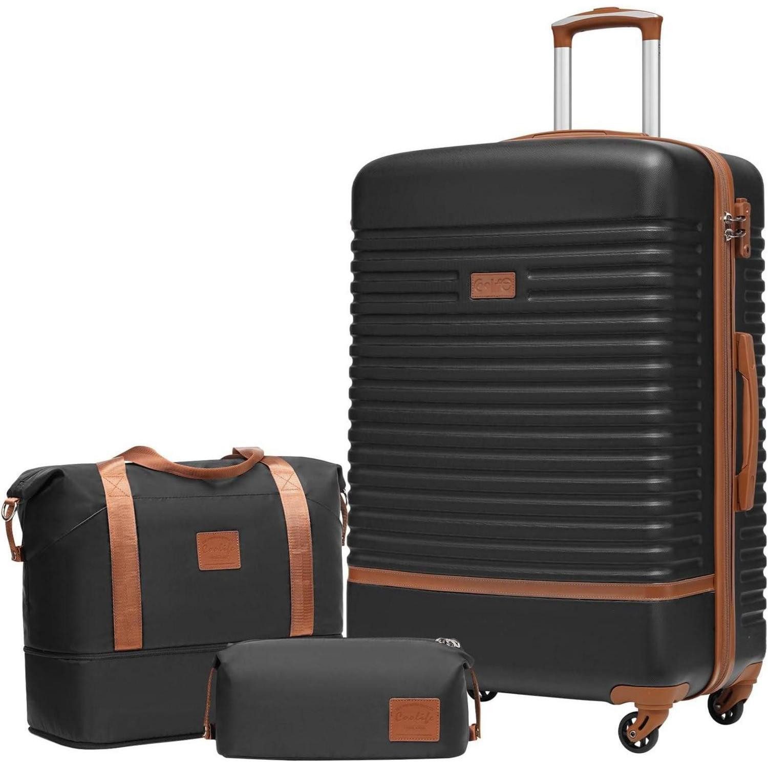 Kofferset Trolley Koffer Set ABS Hartschalen 4 Rollen TSA-Schloss Schwarz/Braun