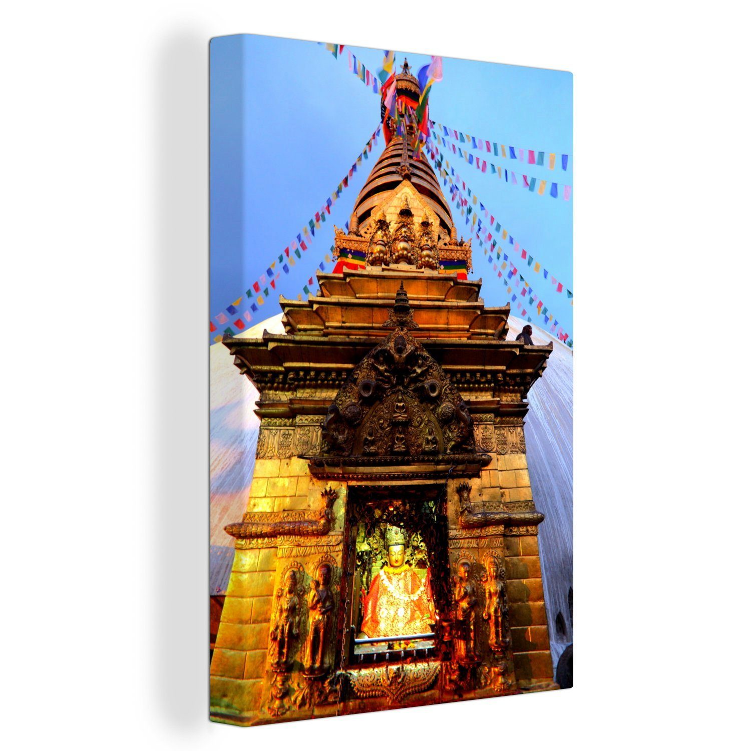 OneMillionCanvasses® Leinwandbild im Gemälde, Swayambhunath-Tempel im cm (1 Schatzkammer Nepal, inkl. Leinwandbild fertig St), 20x30 bespannt Zackenaufhänger, Eine asiatischen