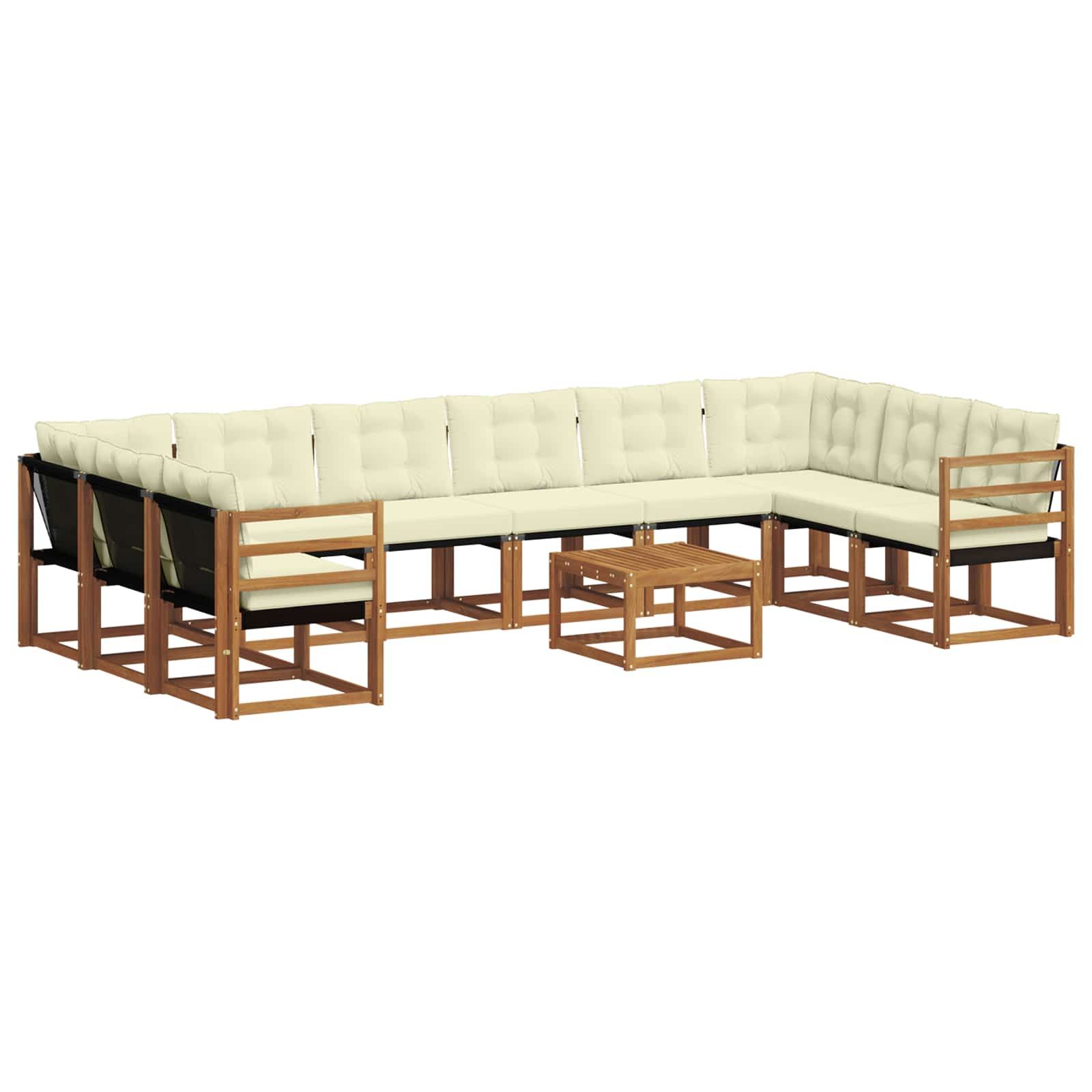 vidaXL Gartenlounge-Set Outdoor-Sofagarnitur mit Kissen 11 pcs Natur und Creme, (11-tlg)