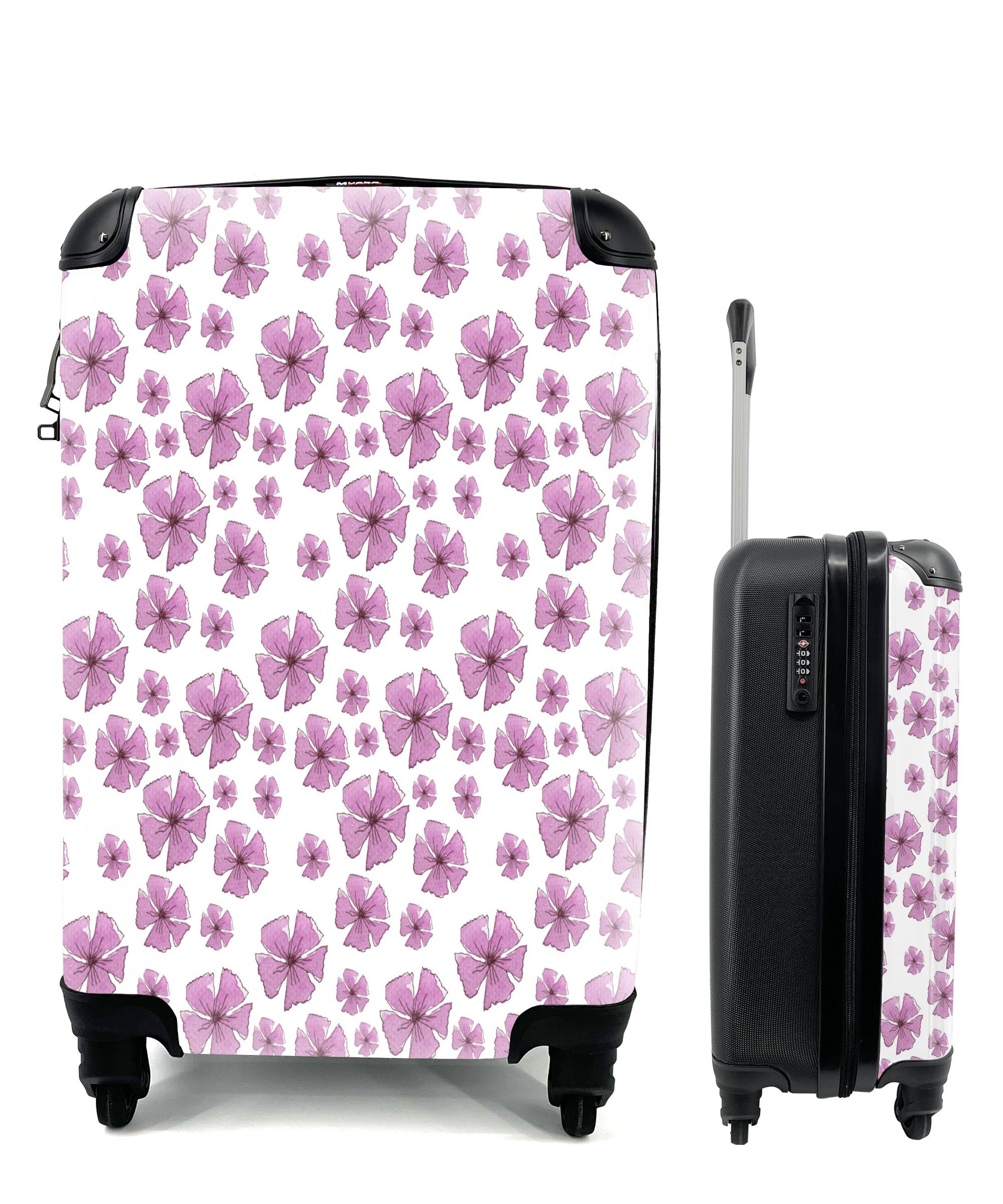 4 Reisekoffer mit Rollen, Handgepäck Trolley, für Muster, - Blumen MuchoWow Sakura Reisetasche Ferien, Handgepäckkoffer rollen, -