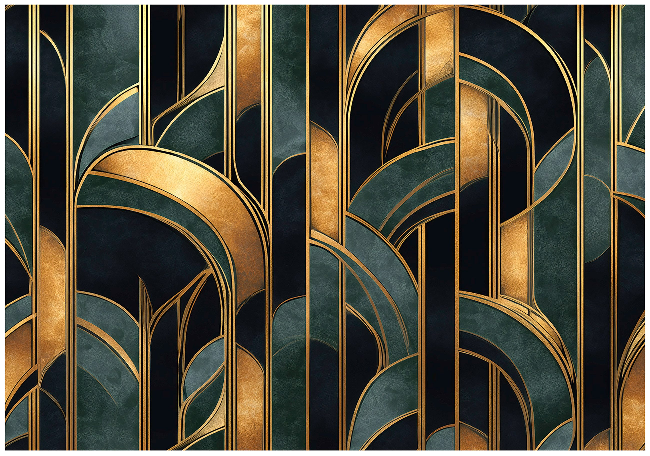 Wallarena Fototapete Art Deco Grün Gold Vlies Tapete Wohnzimmer Schlafzimme günstig online kaufen