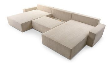 MOEBLO Wohnlandschaft DENVER U, Eckcouch aus Cordstoff Ecksofa U-Form Cord Sofa Couch Polsterecke U-Sofa - 410x85x200cm, mit Bettkasten und Schlaffunktion