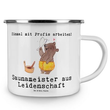 Mr. & Mrs. Panda Becher Saunameister Leidenschaft - Weiß - Geschenk, Jubiläum, Metalltasse, M, Emaille, Korrosionsbeständig