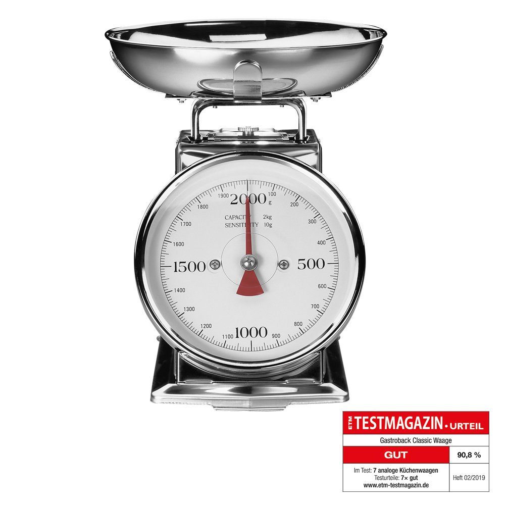 Gastroback Küchenwaage GASTROBACK 30102 Classic Waage, Küchenwaage 2 kg mit Tara-Funktion