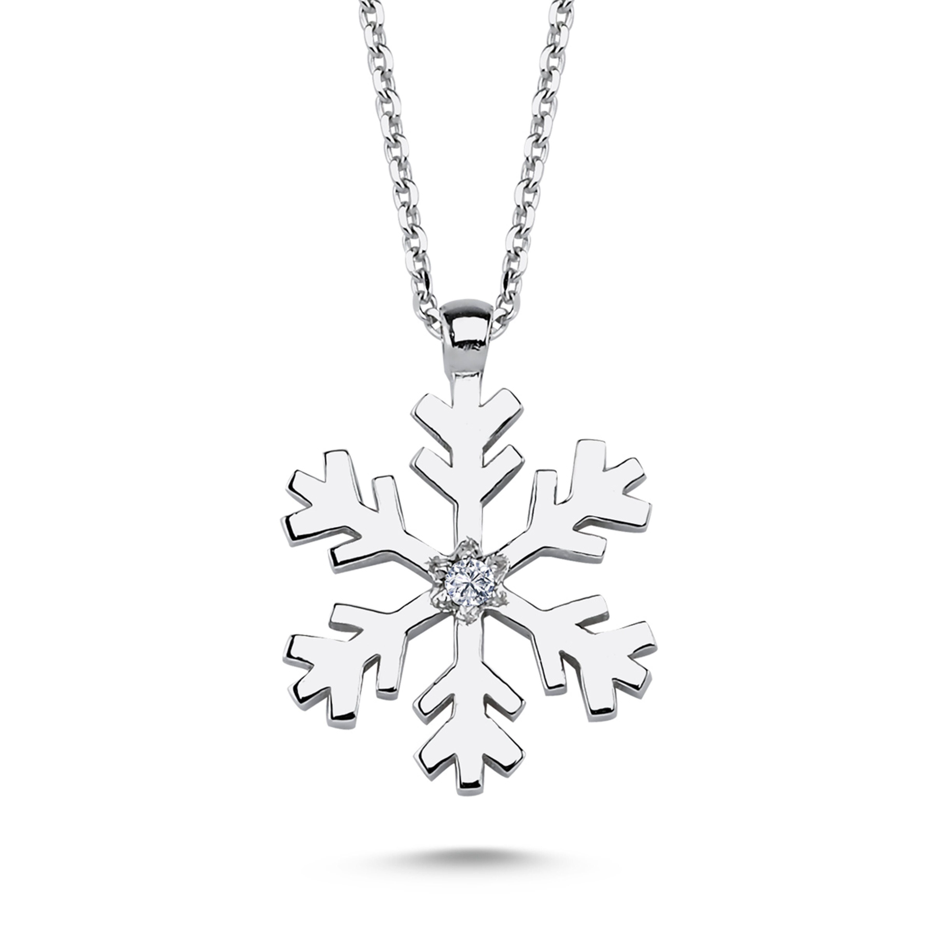 EinStein Diamant Goldkette Schneeflocke Diamant Halskette Snowflake Anhänger 14 Karat Weißgold, Diamant Anhänger mit Kette, Halskette, Collier in 14 Karat Gold