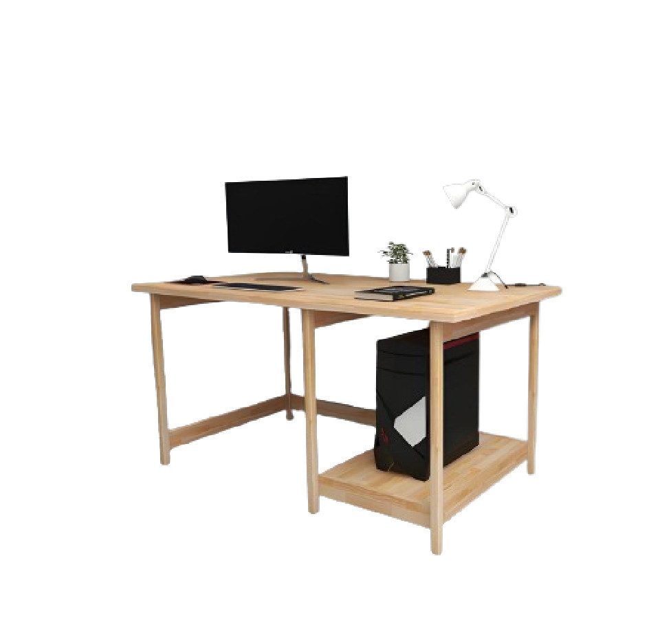 Computertisch Stabiler Schreibtisch Eleganter Beistelltisch in Hellbraun mit Regal