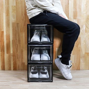 Yorbay Schuhbox 3er Set Schuhbox, stapelbarer Schuhorganizer, Schuhaufbewahrung (Kunststoffbox mit durchsichtiger Tür), Transparent weiß / schwarz, 37 x25,5 x 20 cm, für Schuhe bis Größe 48