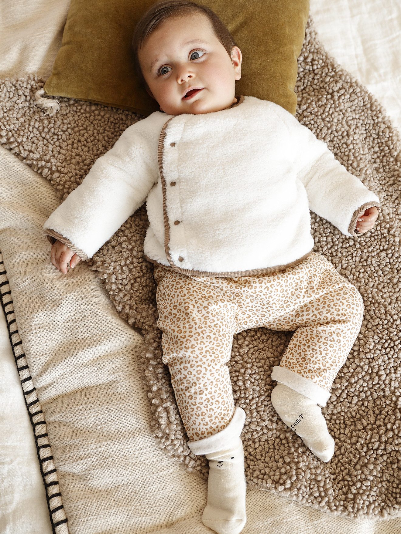 vertbaudet cardigan baby fleece pullover with cotton lining