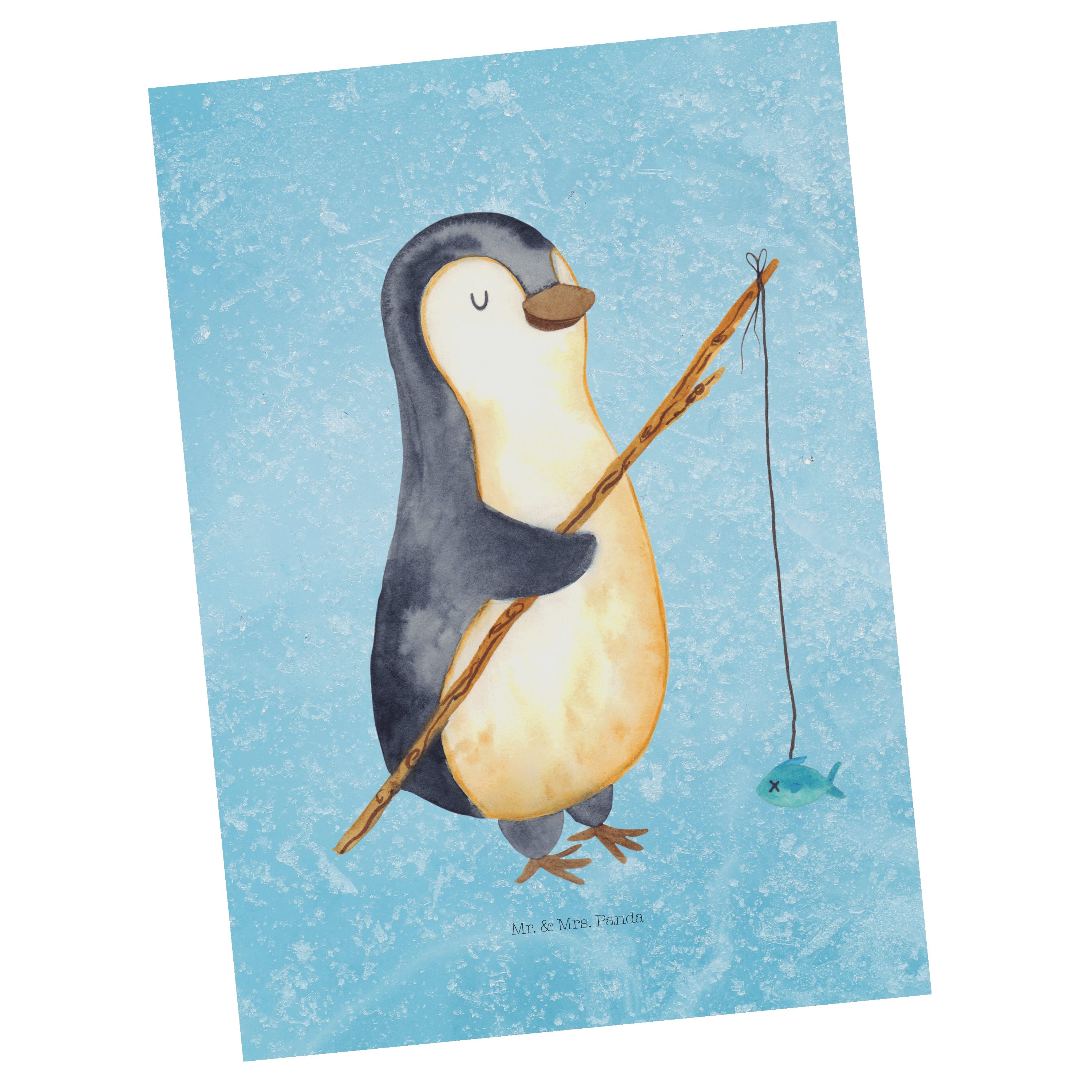 Mr. & Mrs. Panda Postkarte Pinguin Angler - Eisblau - Geschenk, Tagesplan, Angel, Ansichtskarte