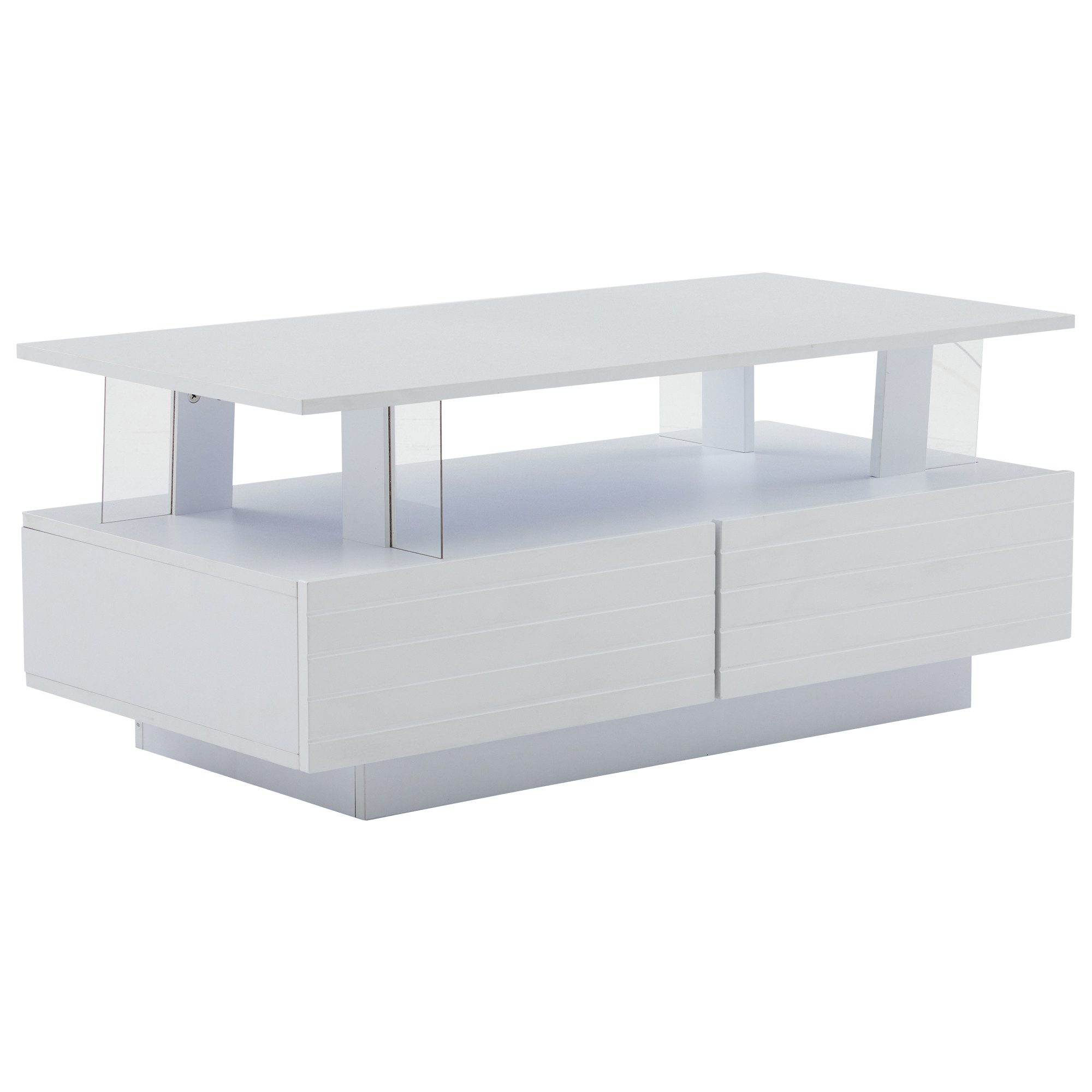 STILVORA Couchtisch weiß Acryl-LED-wohnzimmertisch mit Bluetooth-Handy-App-Steuerung (Satztisch, Beistelltisch, 1-St., 2 Schubladen), Acryl-LED-wohnzimmertisch, mit Bluetooth-Handy-App-Steuerung