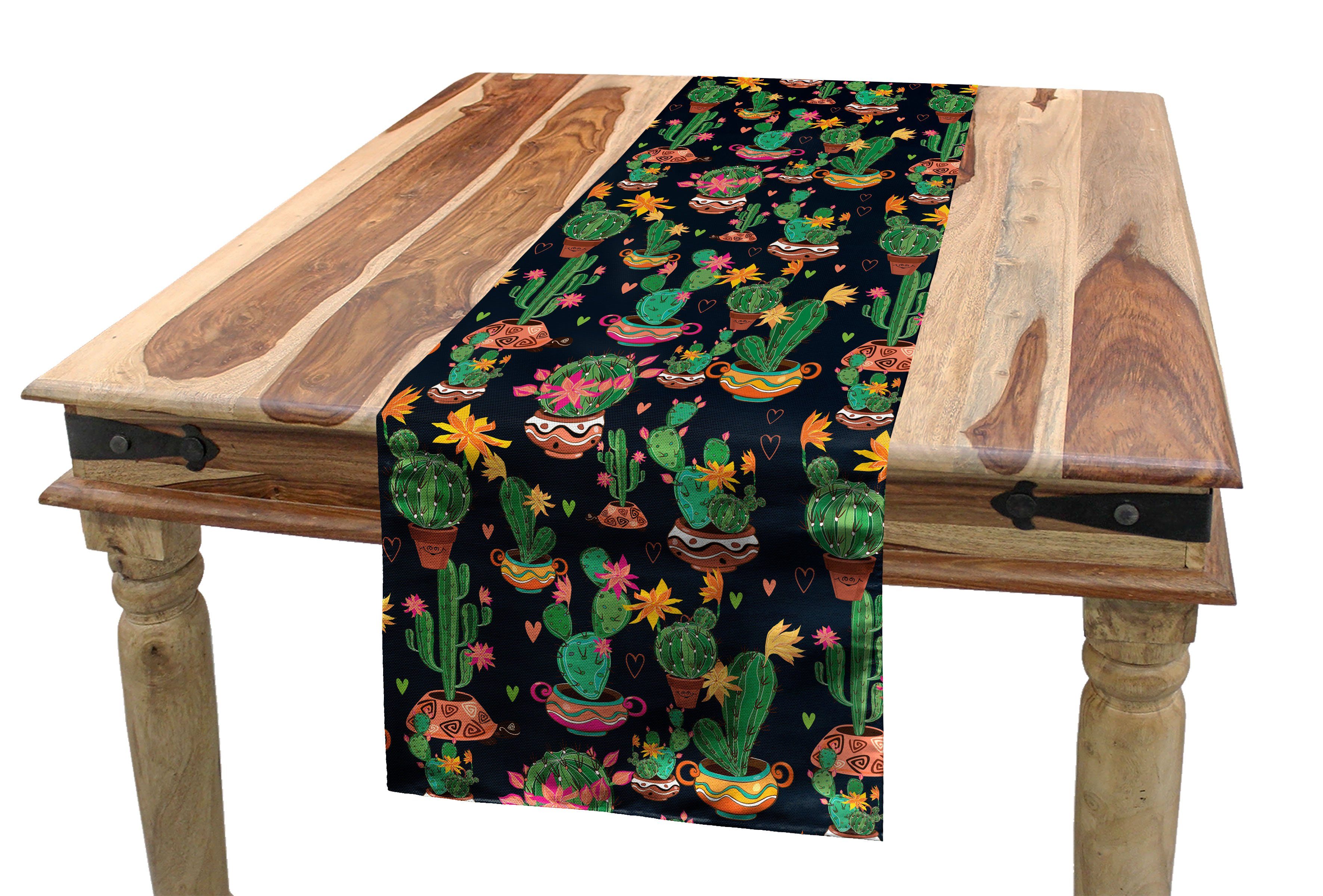 Abakuhaus Tischläufer Esszimmer Küche Rechteckiger Dekorativer Tischläufer, Cactus Print Blumen mit Cacti