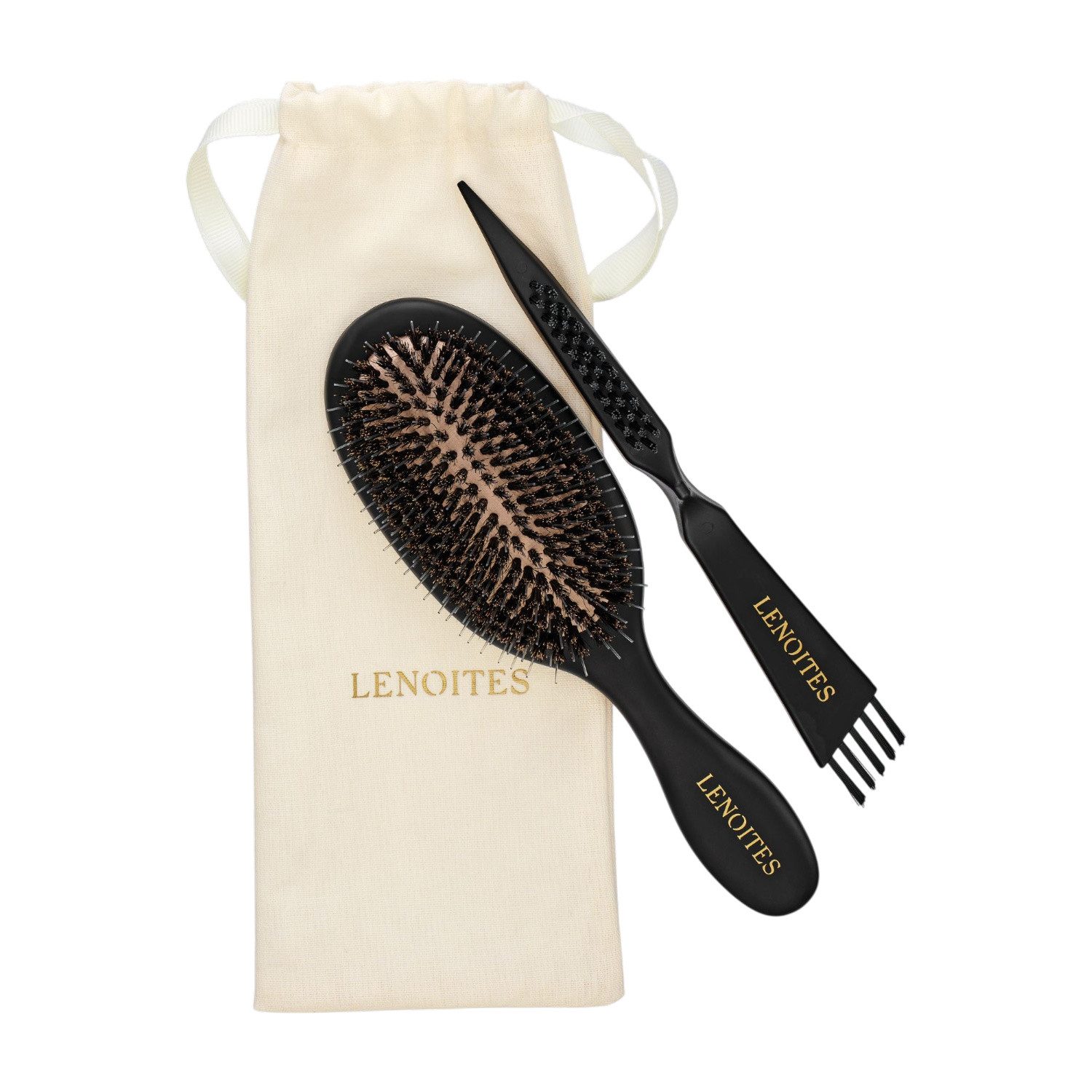 Lenoites Haarbürste Hair Brush Wild Boar with Cleaning Tool, Glanz, stilvoll, sanft
