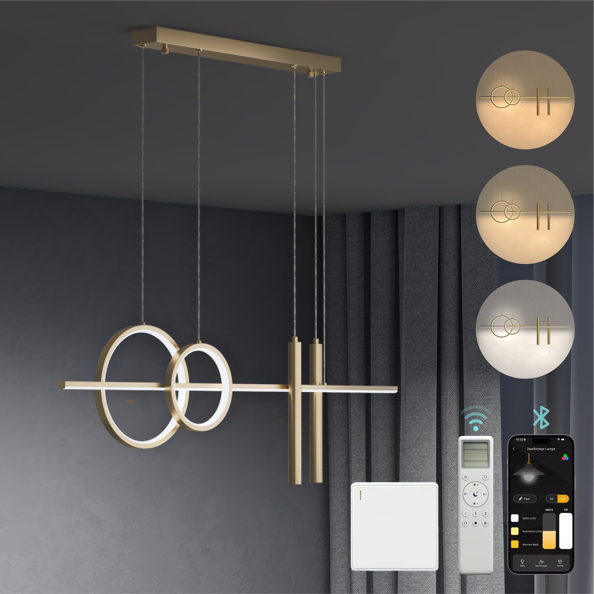 Mai & Mai LED Pendelleuchte LED-Hängelampe Linear design Hängeleuchte 100cm 30W Luvina-09, LED-Pendelleuchte; Drei Steuerungsarten