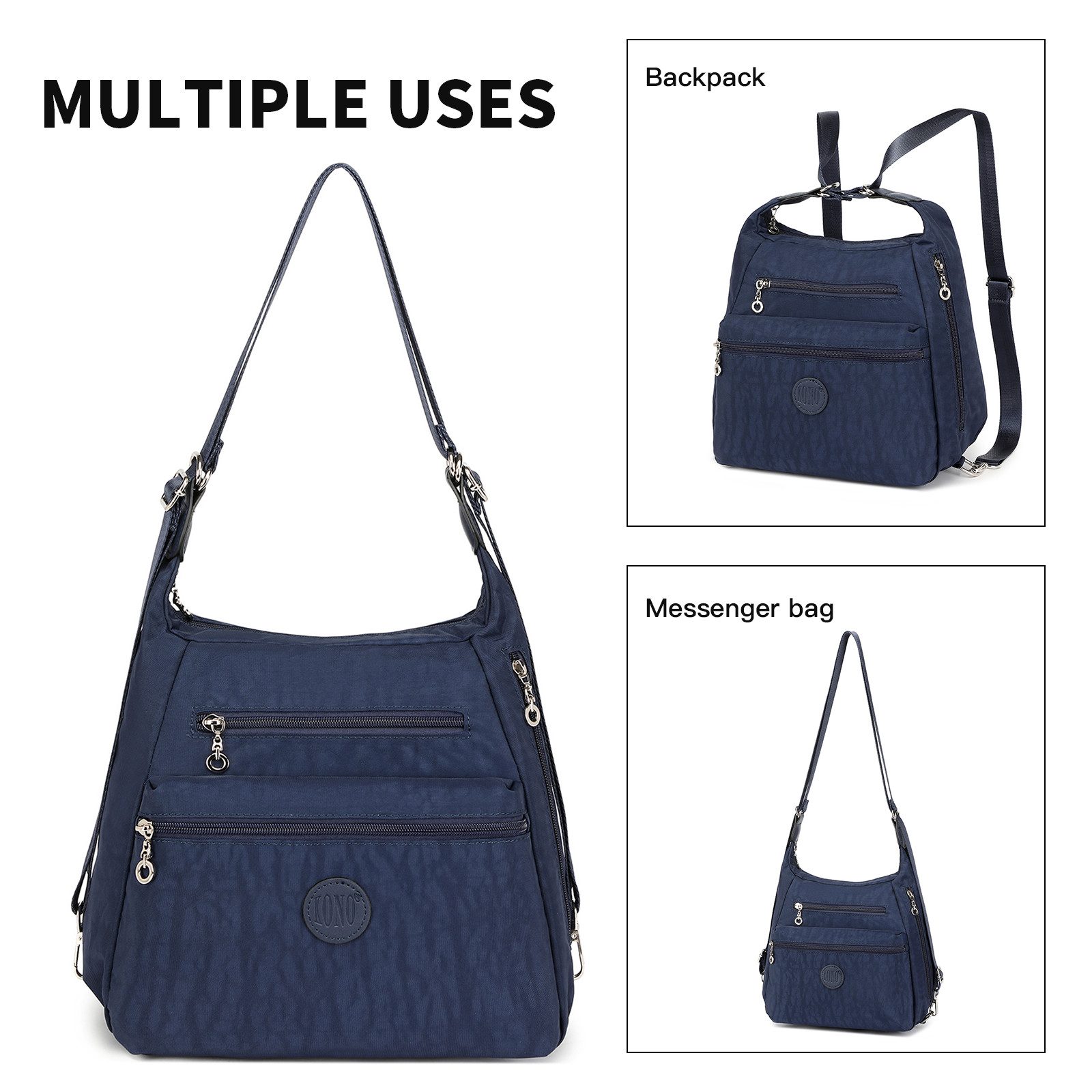 KONO Handtasche Rucksack Damen Umhängetaschen Nylon Schultertaschen 3 in 1 Handtasche – Bild 4 von 5