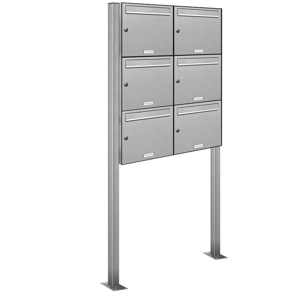 AL Briefkastensysteme Standbriefkasten 6er Premium Standbriefkasten V2A Edelstahl Anlage freistehend 2x3 S