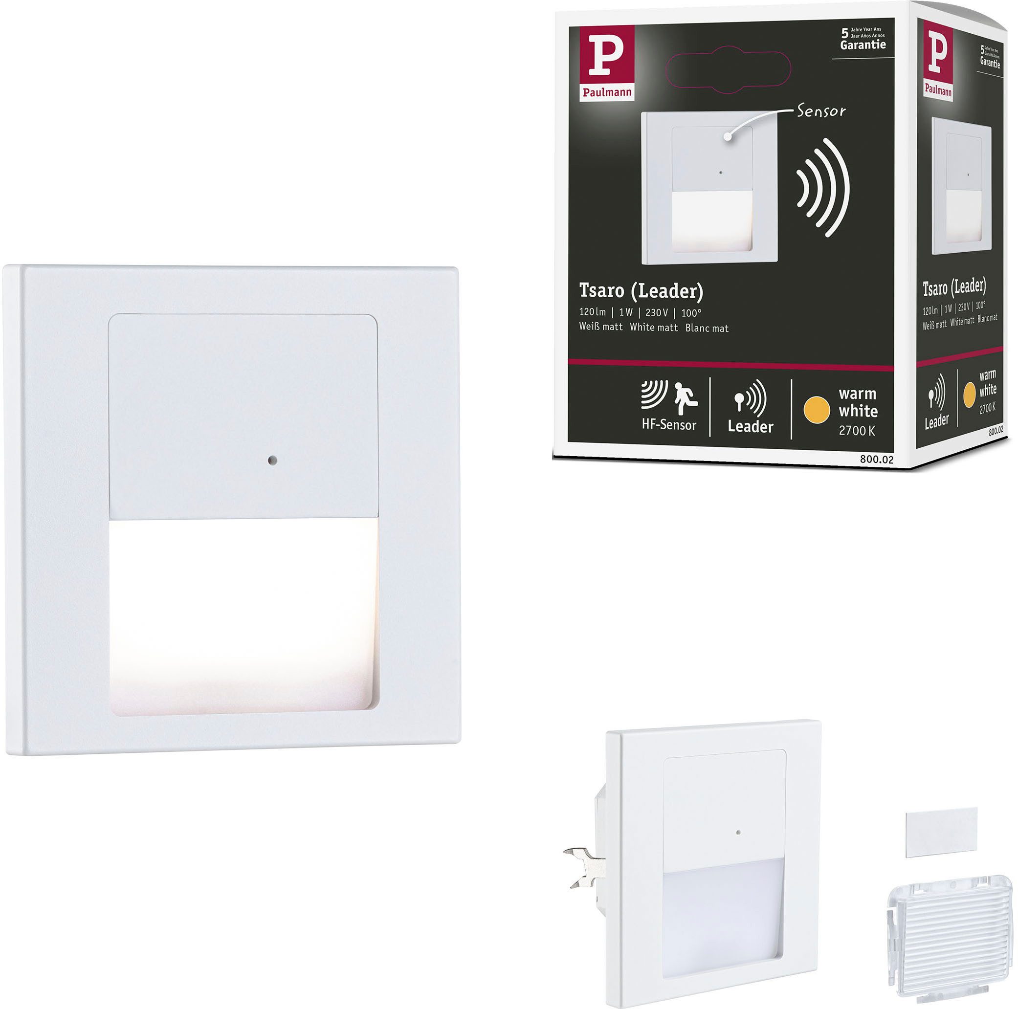 Paulmann LED Einbauleuchte LED Wandeinbauleuchte Tsaro eckig 80x36mm, LED fest integriert, Warmweiß