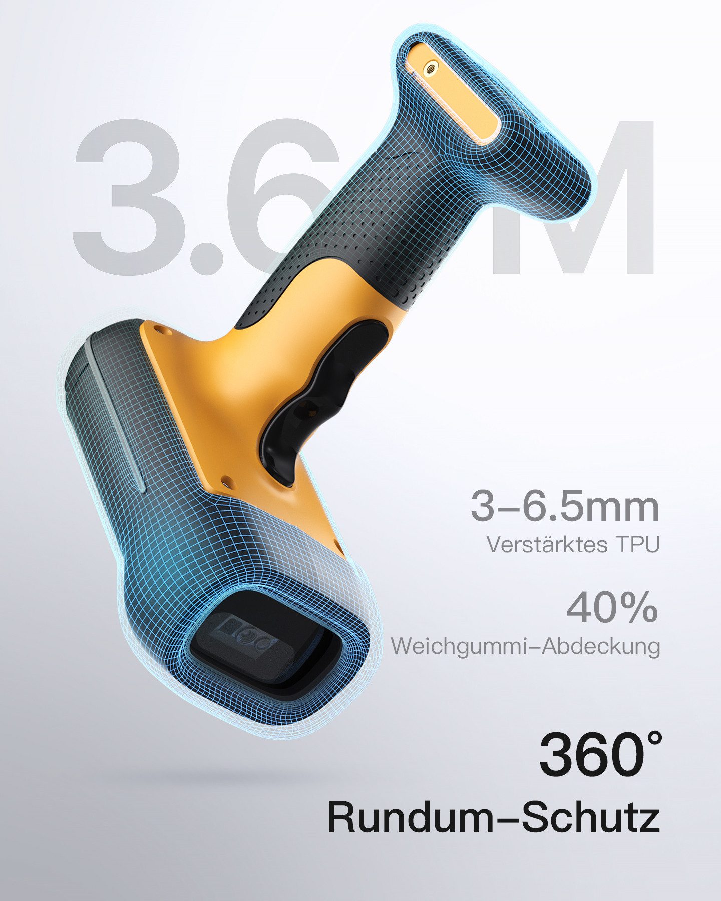 Inateck 1D 2D QR Code Industrieller Bluetooth Barcode Scanner Handscanner, (mit IP67 Wasser- und Staubdicht, mit App & SDK)