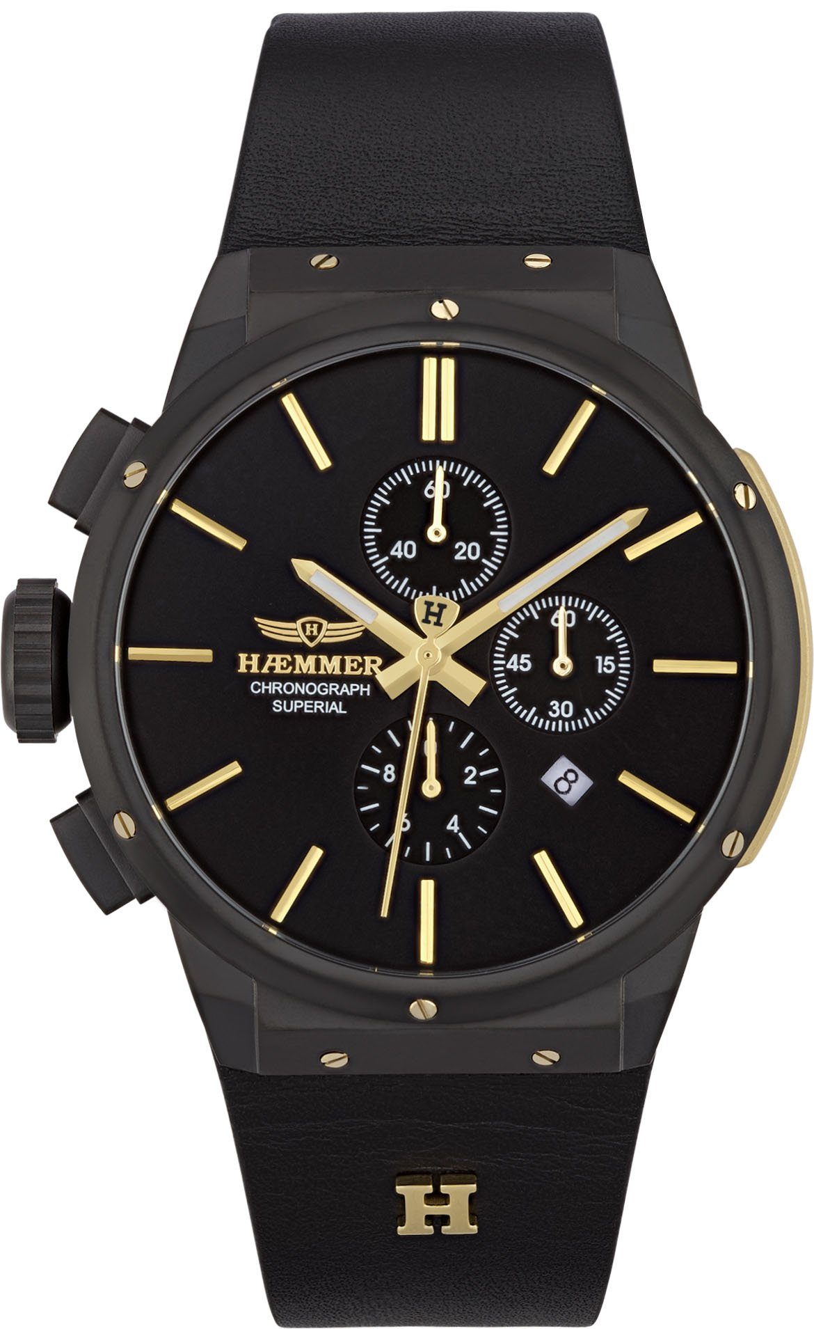 HAEMMER GERMANY Chronograph SUPERB, HSG-4804, Gehäuse aus Edelstahl,  schwarz IP-beschichtet, Ø ca. 48 mm