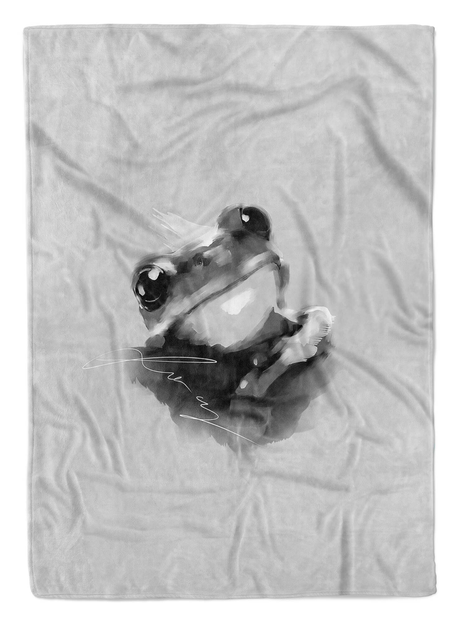 Sinus Art Handtücher Handtuch Strandhandtuch Saunatuch Kuscheldecke Grau Frosch Motiv Süß, Baumwolle-Polyester-Mix (1-St), Handtuch | Saunahandtücher