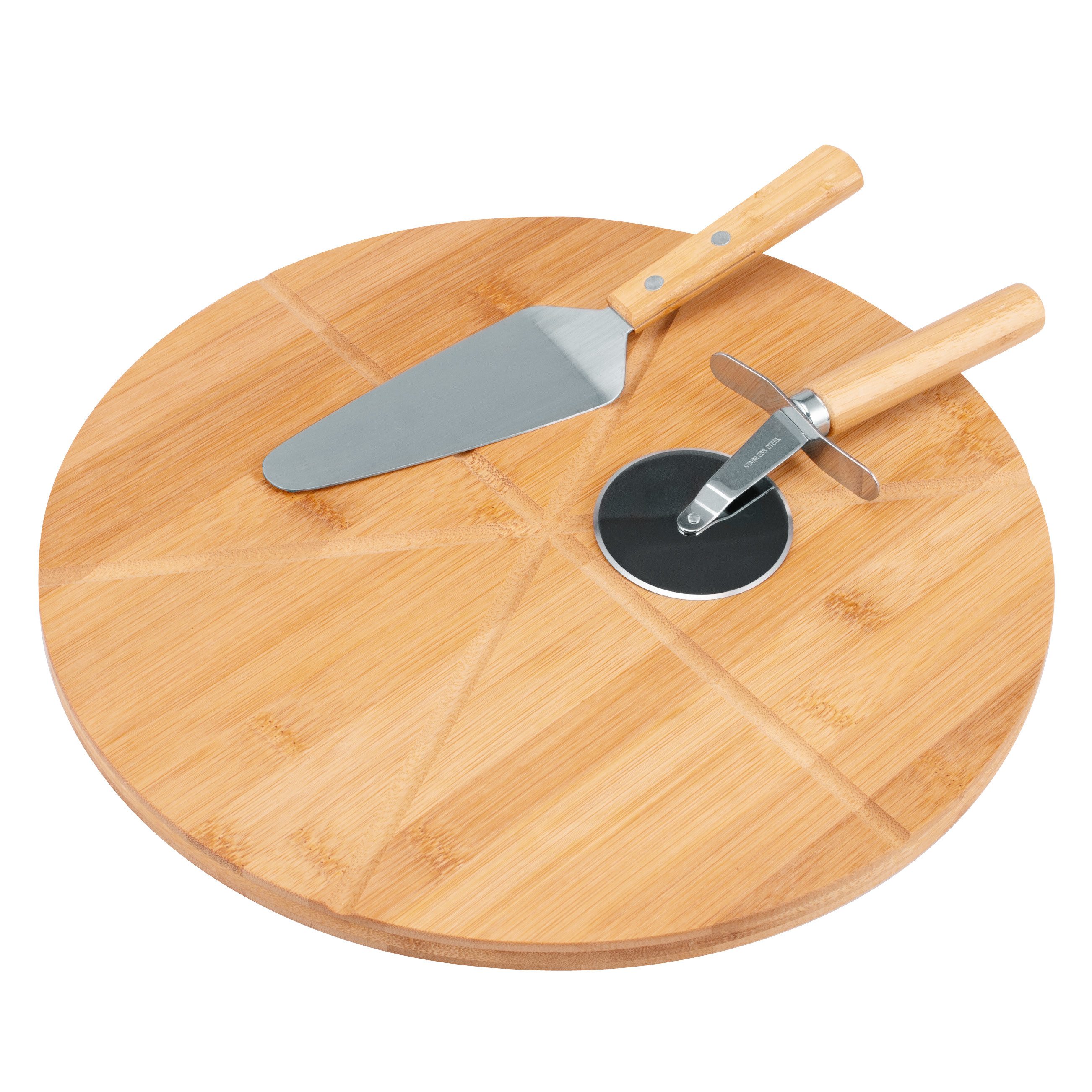 Pizzaschneider Pizzaservier-Set, Bambus, Schneidebrett, Pizzaheber, Pizzaschneider