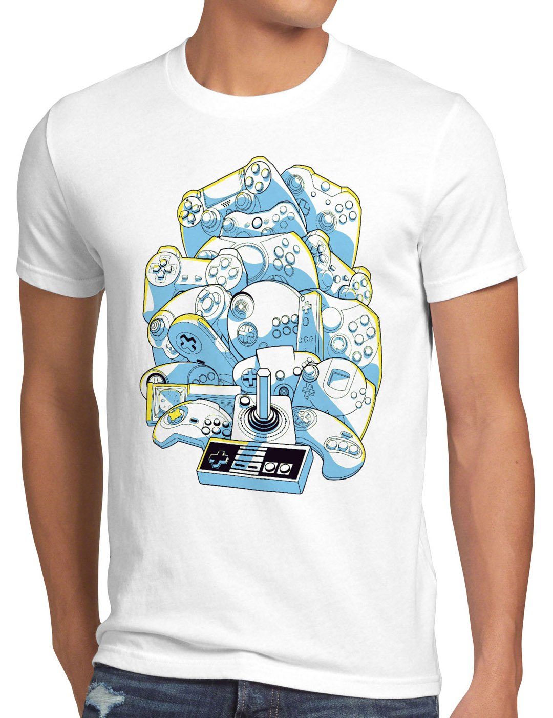 style3 Print-Shirt Herren T-Shirt Gamer Madness spielekonsole retro game controller weiß