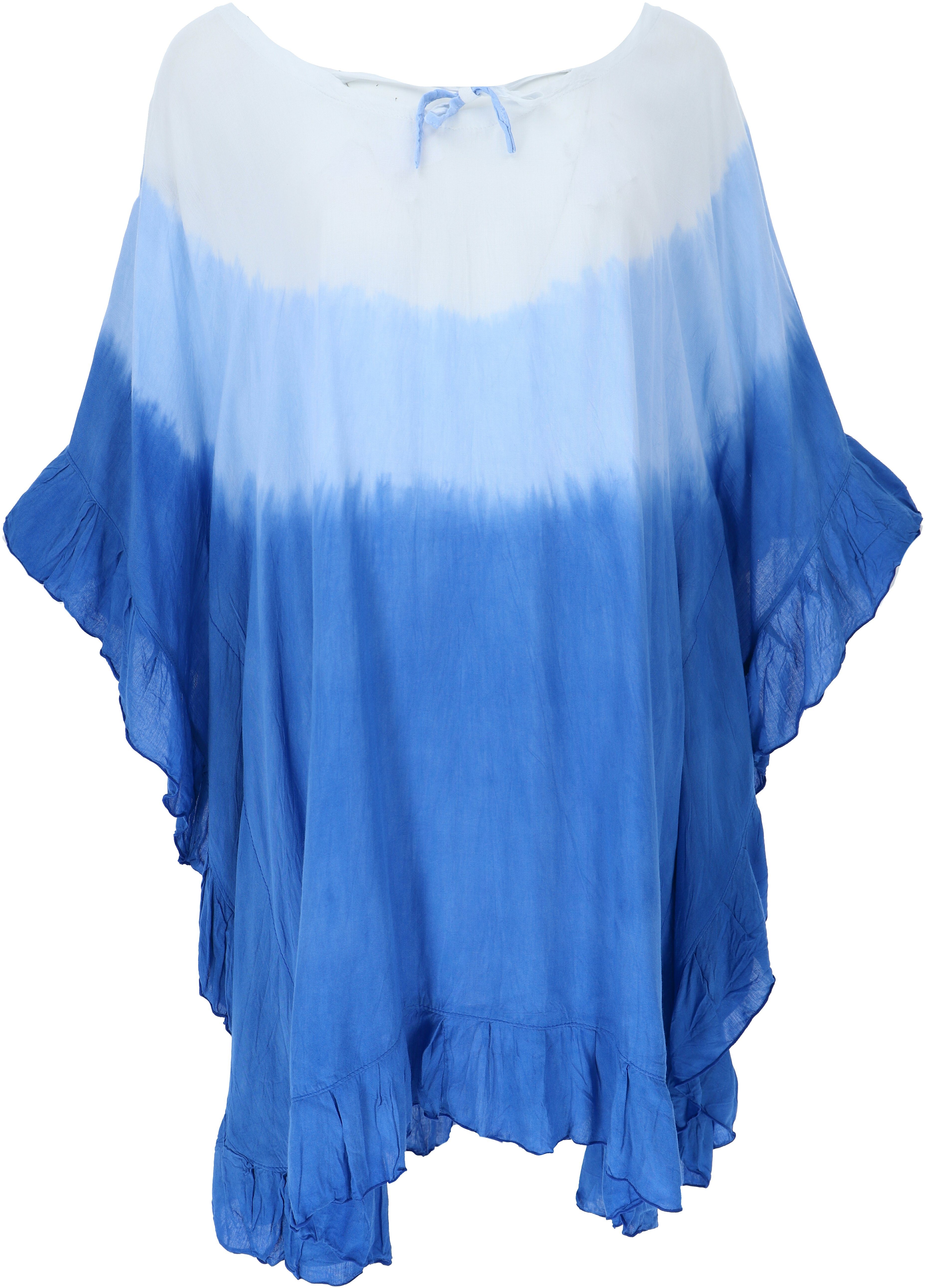 Guru-Shop Longbluse Kaftan, -.. Bekleidung gestreift alternative Strandtunika, blau/weiß Batiktunika