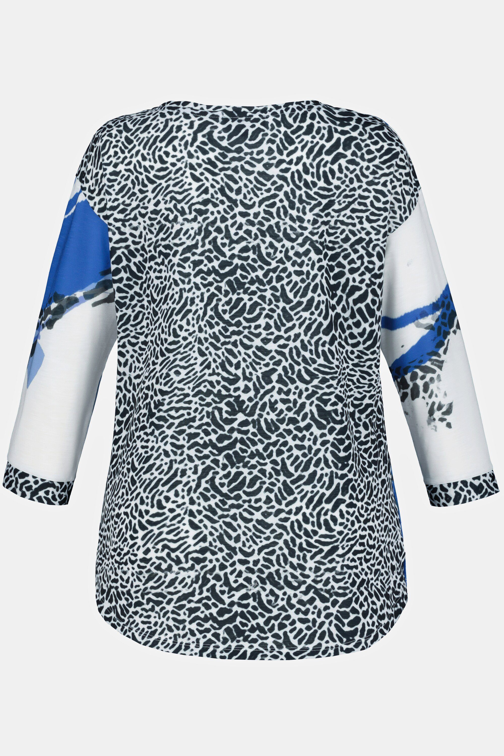 Damen Shirts Gina Laura Rundhalsshirt T-Shirt Mustermix Oversized Rundhals 3/4-Arm