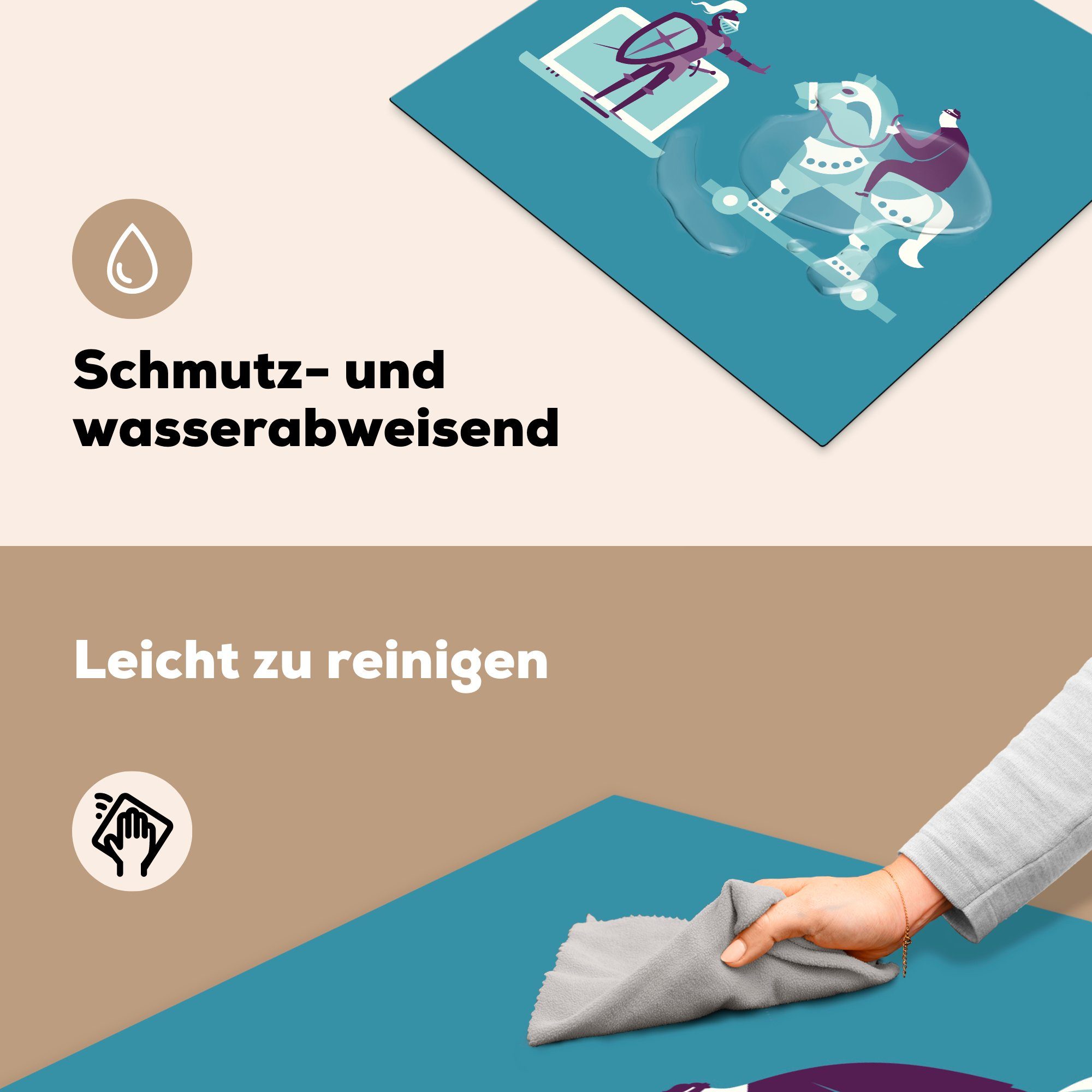 Vinyl, trojanischen Einfache Mobile Pferd, nutzbar, (1 eines cm, 60x52 Ceranfeldabdeckung Illustration Hackers einem Herdblende-/Abdeckplatte MuchoWow Arbeitsfläche auf tlg),