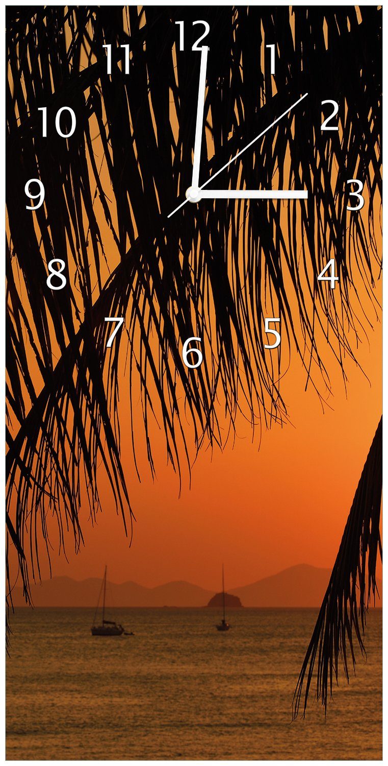Wallario Wanduhr Sonnenuntergang unter Palmenblättern (Uhr aus Acryl)