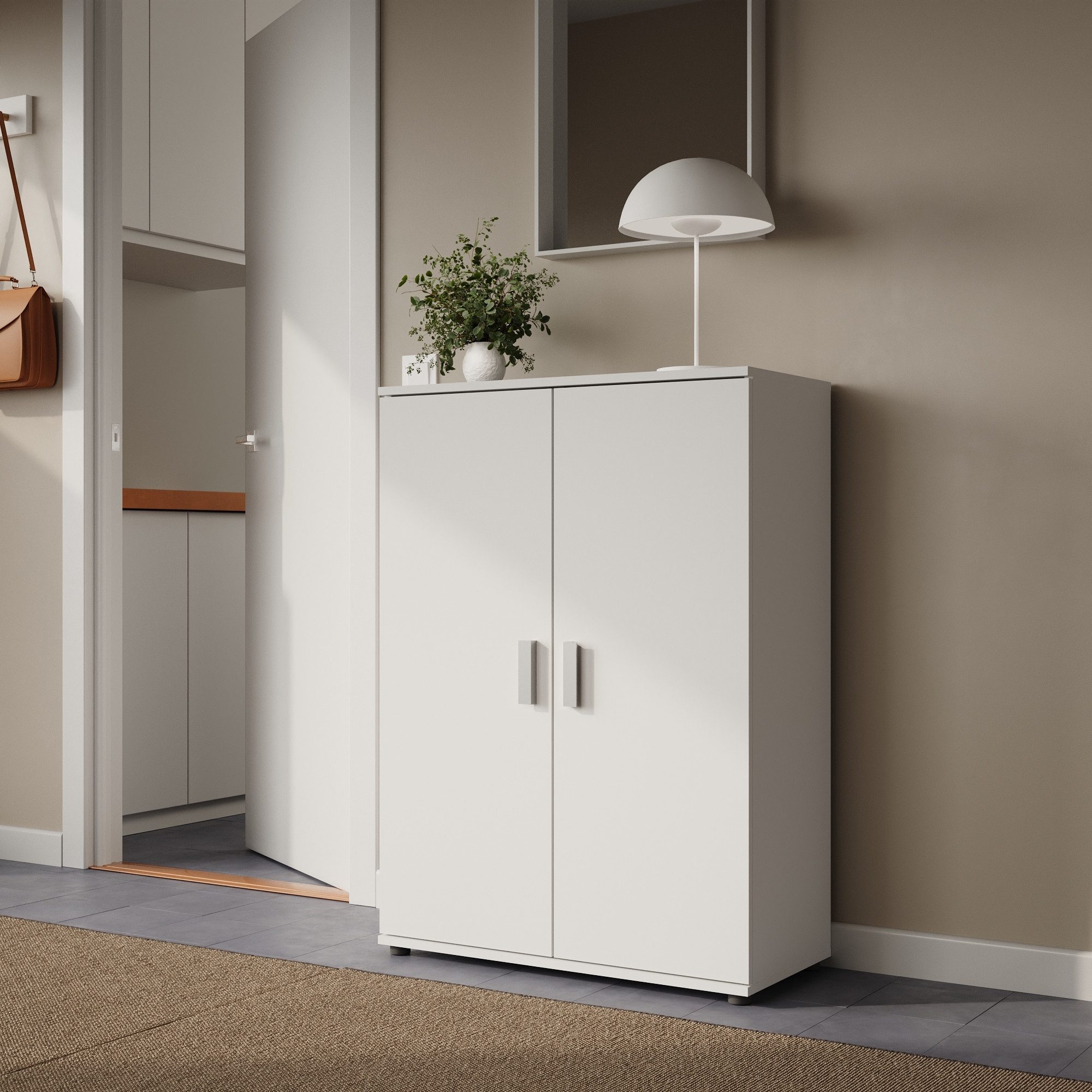 Home Collective Mehrzweckschrank Sideboard Highboard mit 2 Türen und Einlegeböden, Made in Germany Schuhschrank, Kommode weiß, 75 x 104 x 35 cm – Bild 3 von 5