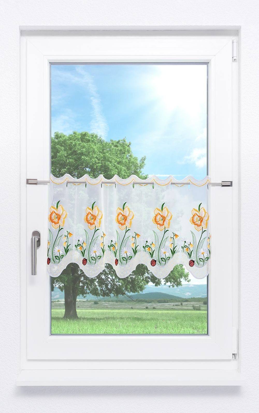 Plauener Spitze® Scheibengardine Osterglocke (1 St), transparent, HxB 35x48cm