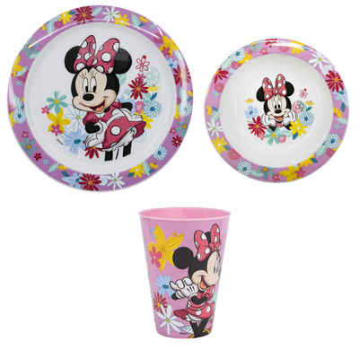 Disney Kindergeschirr-Set Disney Minnie Mouse Kinder Geschirr-Set 3 teilig (3-tlg), 1 Personen, Kunststoff, Becher (430ml) Teller Schüssel