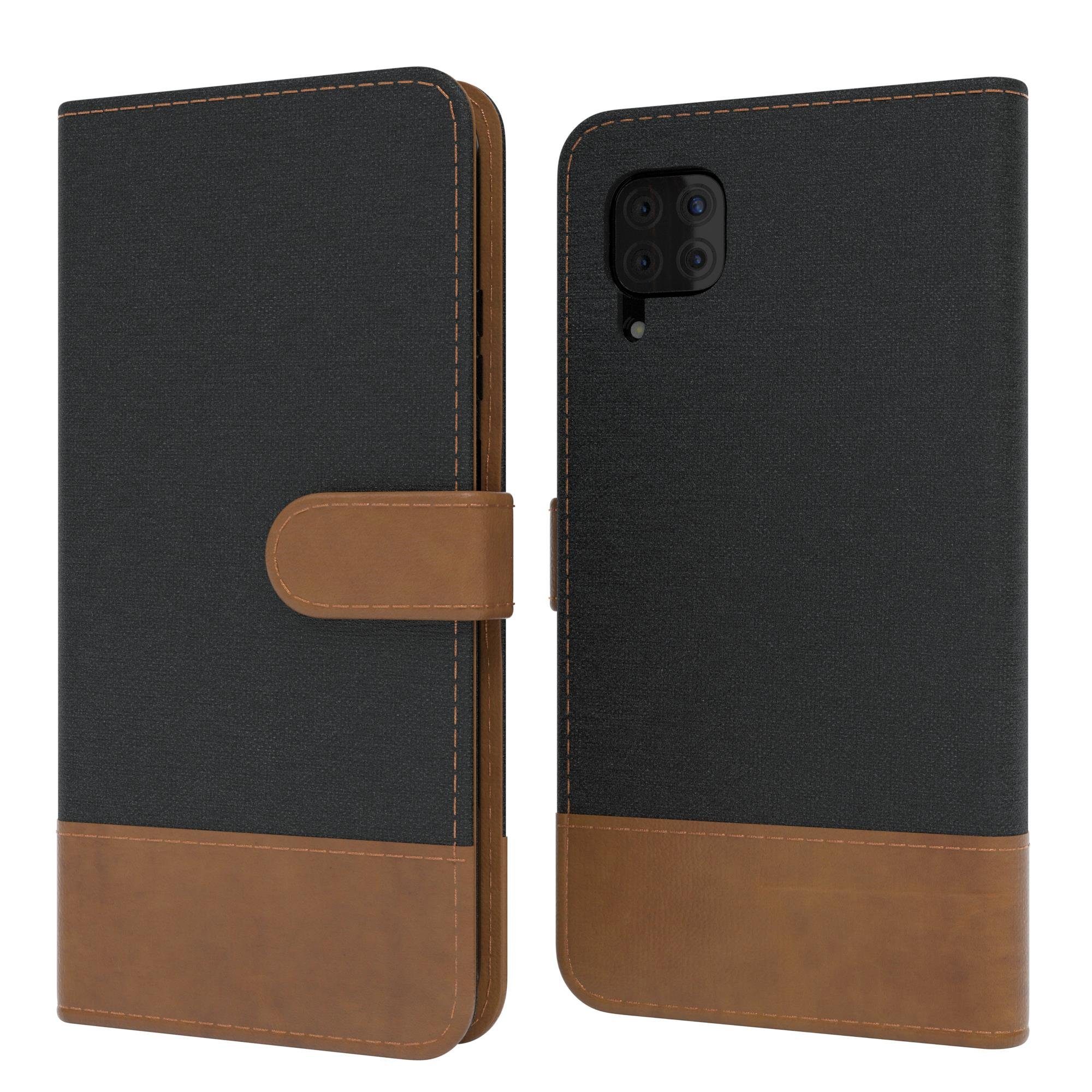EAZY CASE Handyhülle Bookstyle Jeans für Huawei P40 Lite / Nova 7i 6,4 Zoll, Handytasche Jeans mit Standfunktion und Visitenkartenfach Schwarz