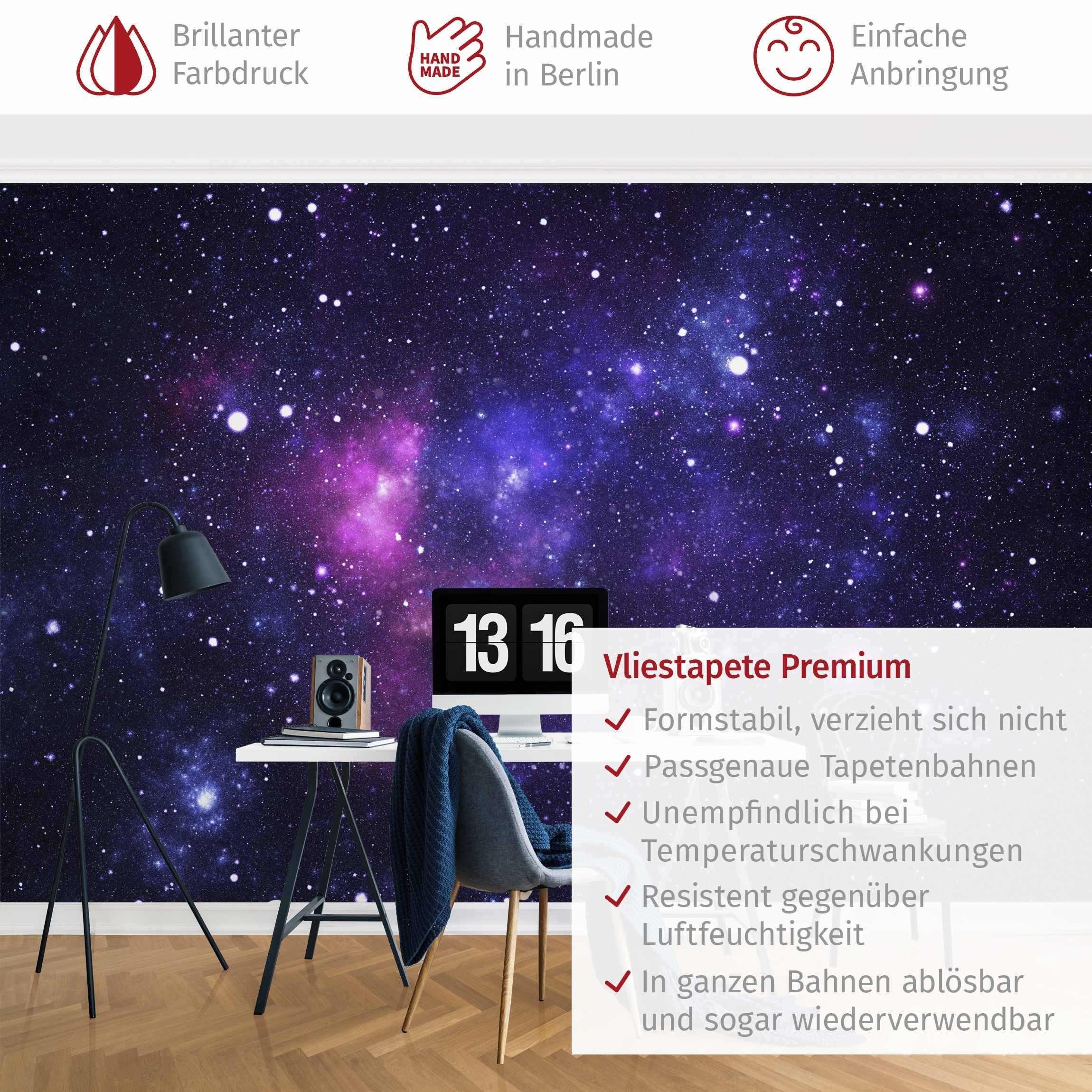 Bilderdepot24 Kindertapete Kinderzimmer Galaxie Weltall Weltraum Kinder Wanddeko Sterne Lila Rosa, Glatt, Matt, (Vliestapete inkl. Kleister oder selbstklebend), Mädchenzimmer Jungenzimmer Babyzimmer Bildtapete Fototapete Wandtapete