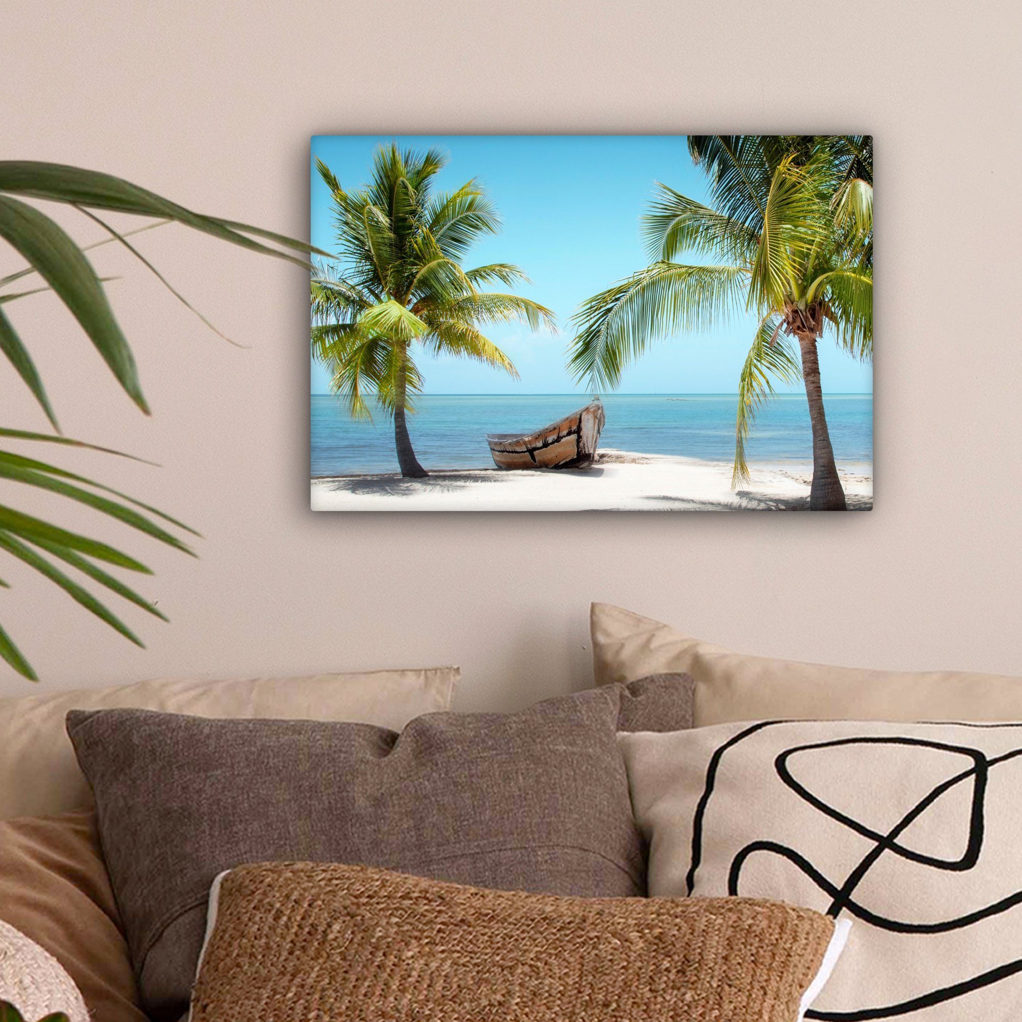 OneMillionCanvasses® Leinwandbild Palme - Boot - Strand, Fotodruck (1 St), günstig online kaufen
