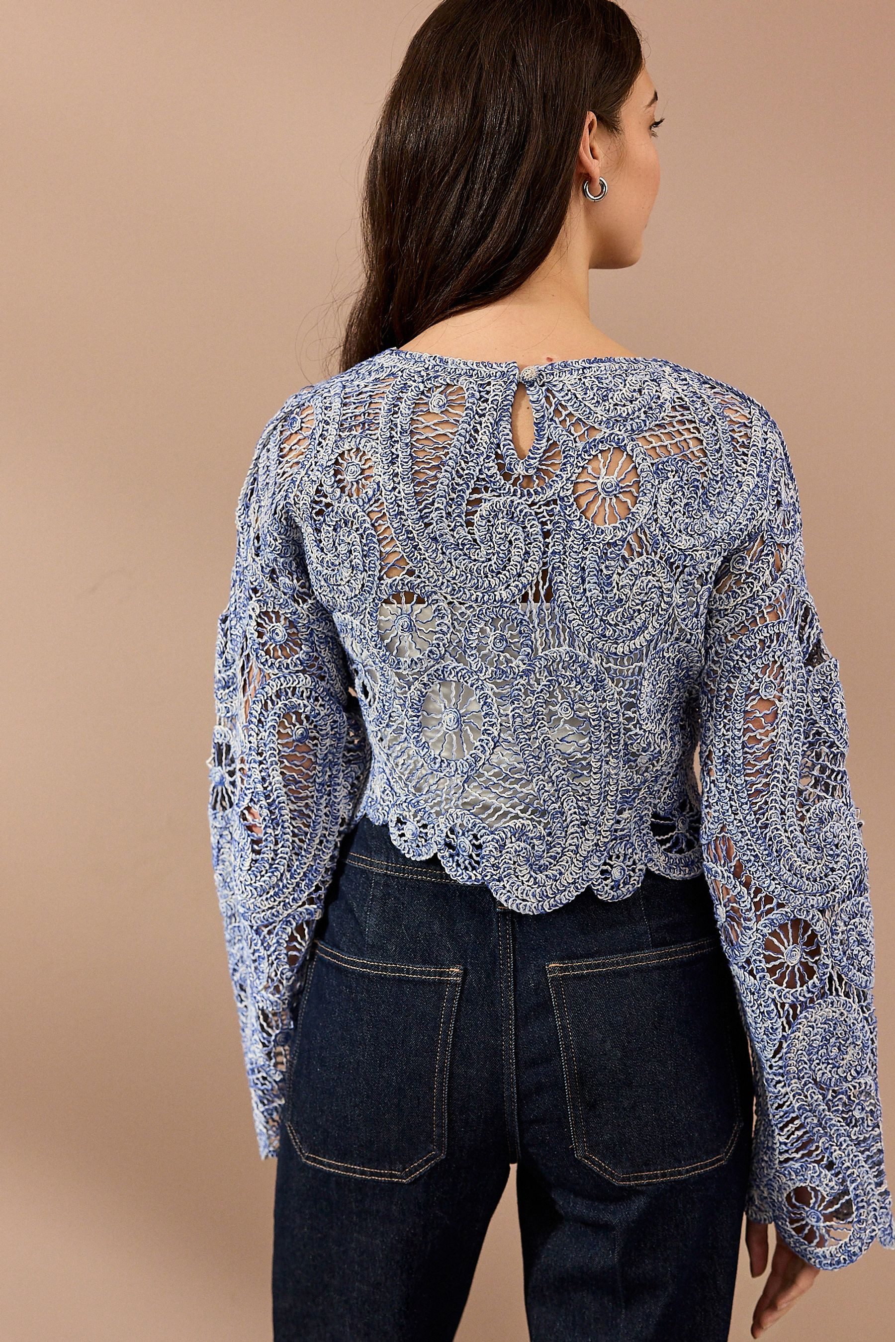 Next Strickpullover Langärmeliges Cropped-Häkeltop (1-tlg) günstig online kaufen