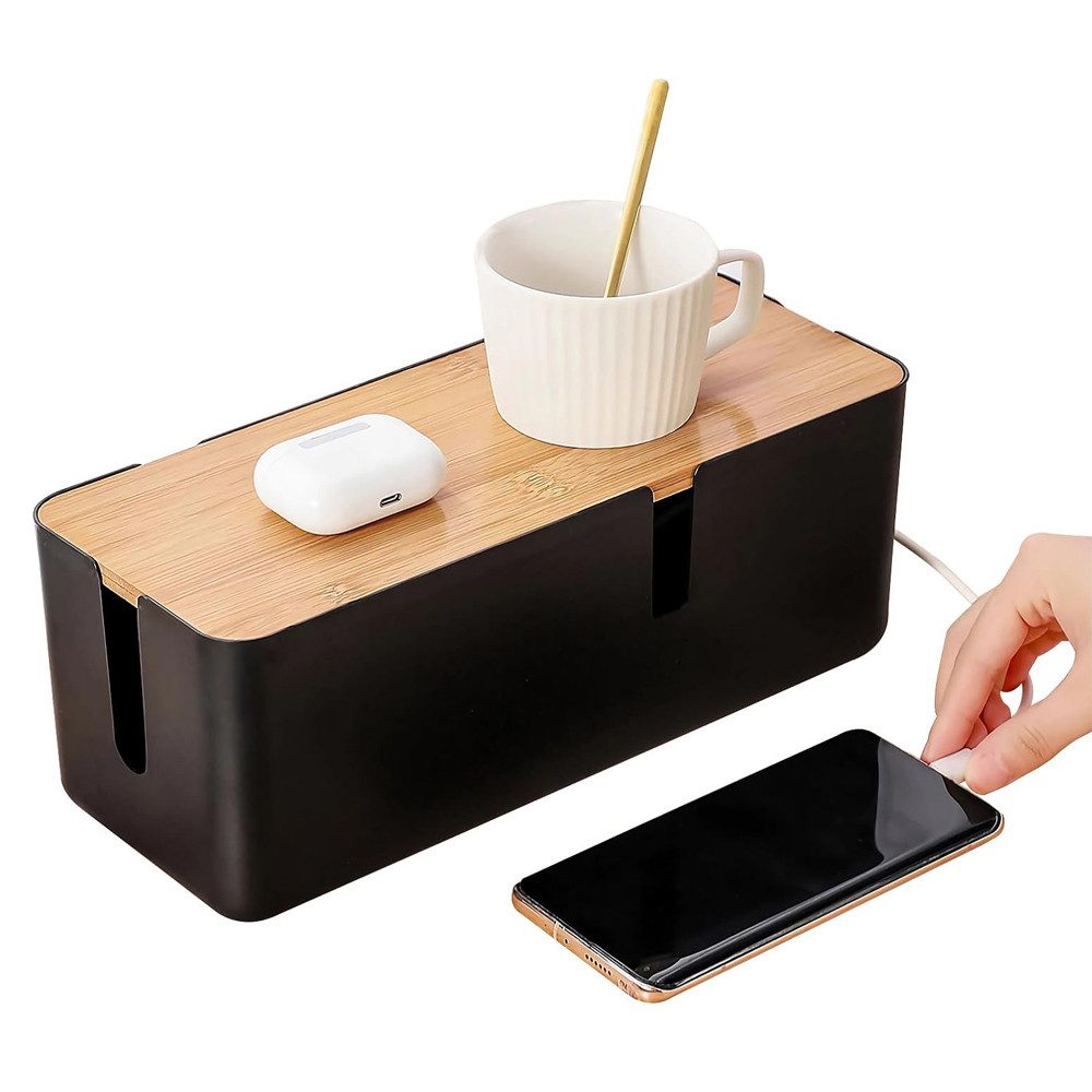NUODWELL Kabelbox Kabelmanagement-Box mit Bambusdeckel, Büro Kabeln Verstec günstig online kaufen