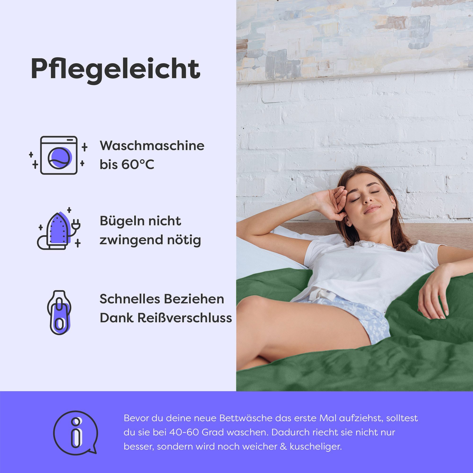 Wolkenfeld Bettwäsche Allergiker Bettwäsche, unfassbar weich, Microfaser, 2 teilig, 135x200 cm, 155x220 & Übergrößen I inkl. Kissenbezüge 80x80 I Uni – Bild 5 von 5