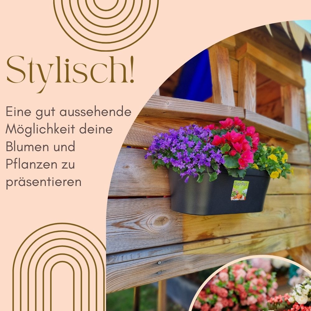GarPet Blumentopf 4er Set Wand Blumentopf Pflanz Gefäß Blumen Kasten Wandampel Anthrazit
