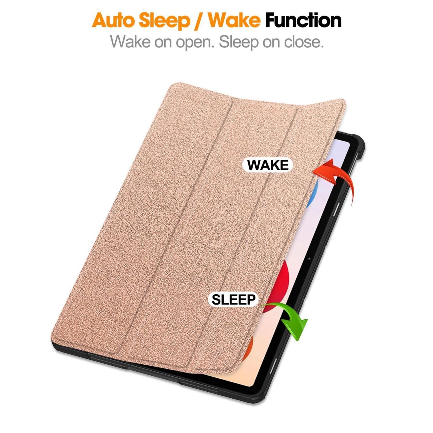 Wigento Tablet-Hülle Für Xiaomi Redmi Pad 2 Pro 12.1" 3folt Wake UP Tasche Hülle Rose Gold, 3-Fach Halterung, Kratzfest, Leicht