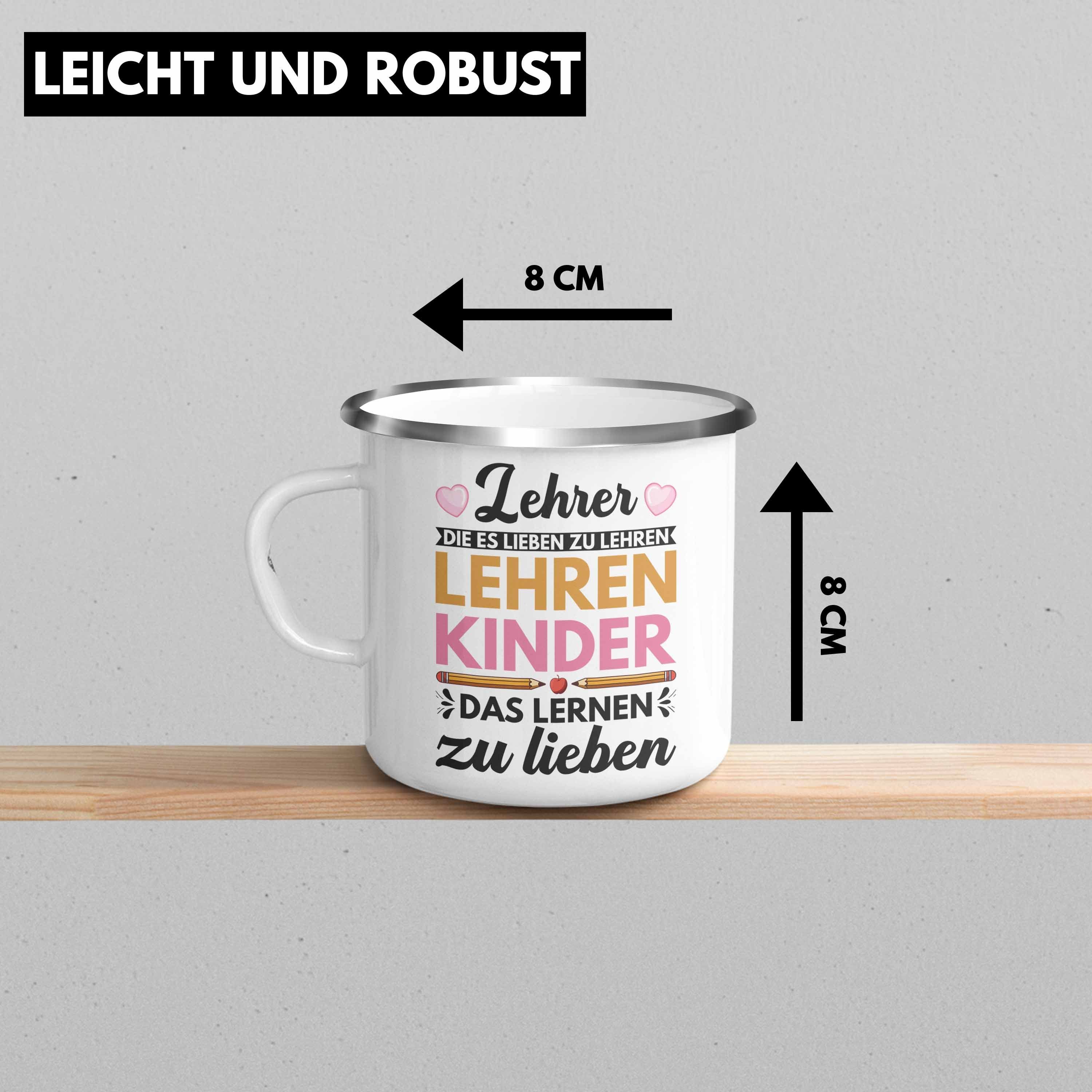 Trendation Lehrer Geschenk Trendation Geschenkidee Tasse Lehrerin - Abschied Emaille Klassenlehrerin Silber Danke zum Abschiedsgeschenk Thermotasse