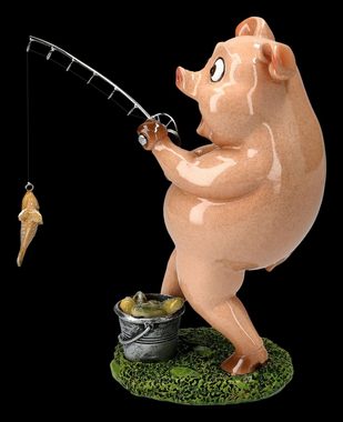 Figuren Shop GmbH Dekofigur Lustige Schweine Figur beim Angeln - spaßige Dekofigur Tierfigur Deko
