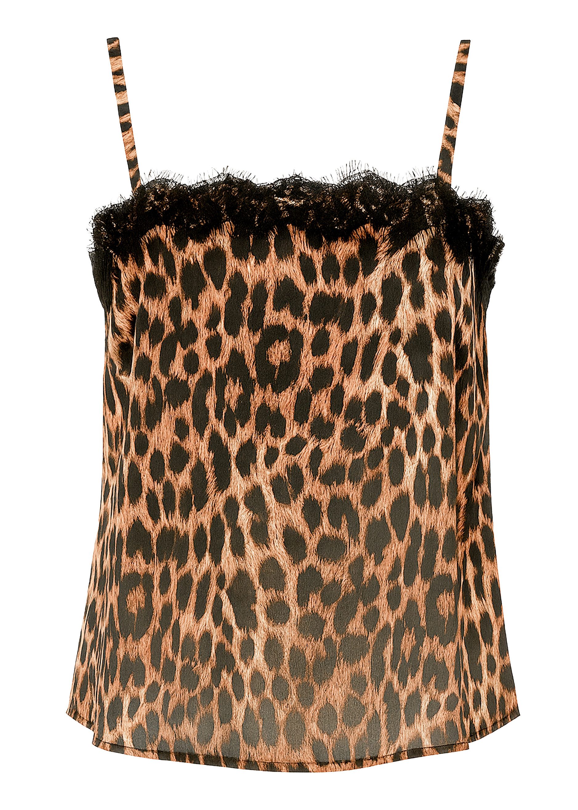 SASSYCLASSY T-Shirt Satin Top im Leo-Print für Damen Gänzendes Spitzentop m günstig online kaufen