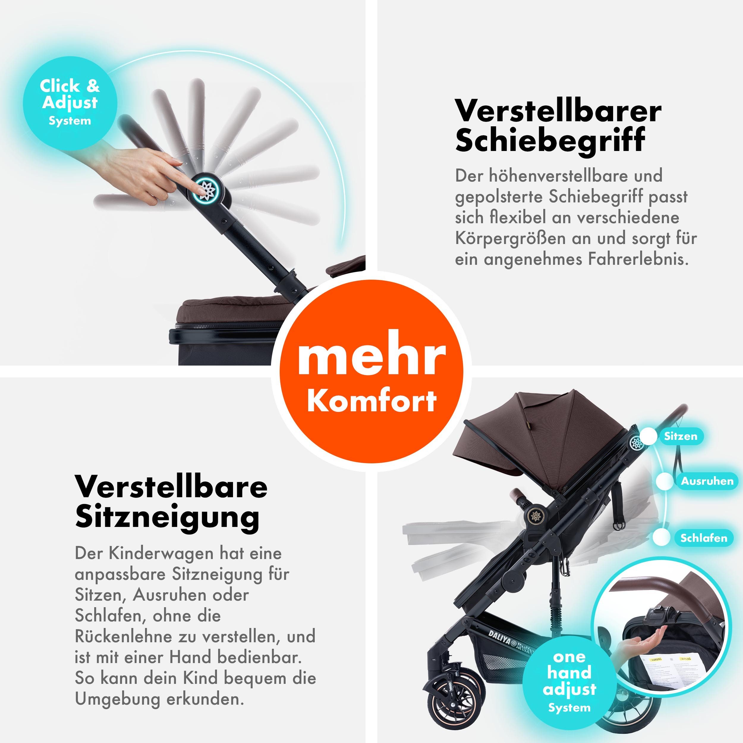 Daliya® Kombi-Kinderwagen NEOMOVE 2in1 Kinderwagen, Buggy und Babywanne in einem, Babywanne und Sportsitz, Alu-Rahmen, Großer Einkaufskorb