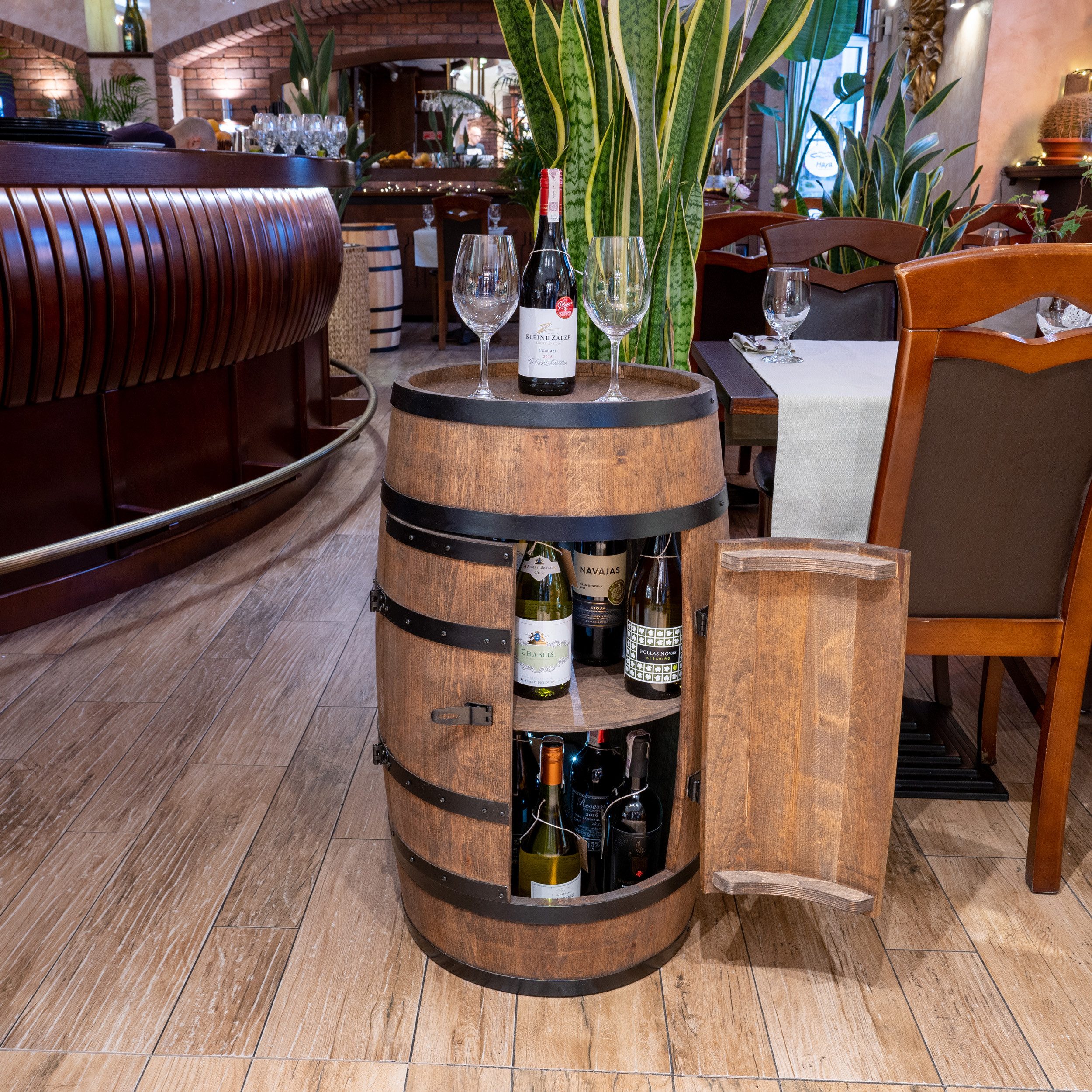 Allzweckkiste Holzfass mit Türen Wenge Hausbar LED Weinregal Flaschenständer 80 cm (Set)