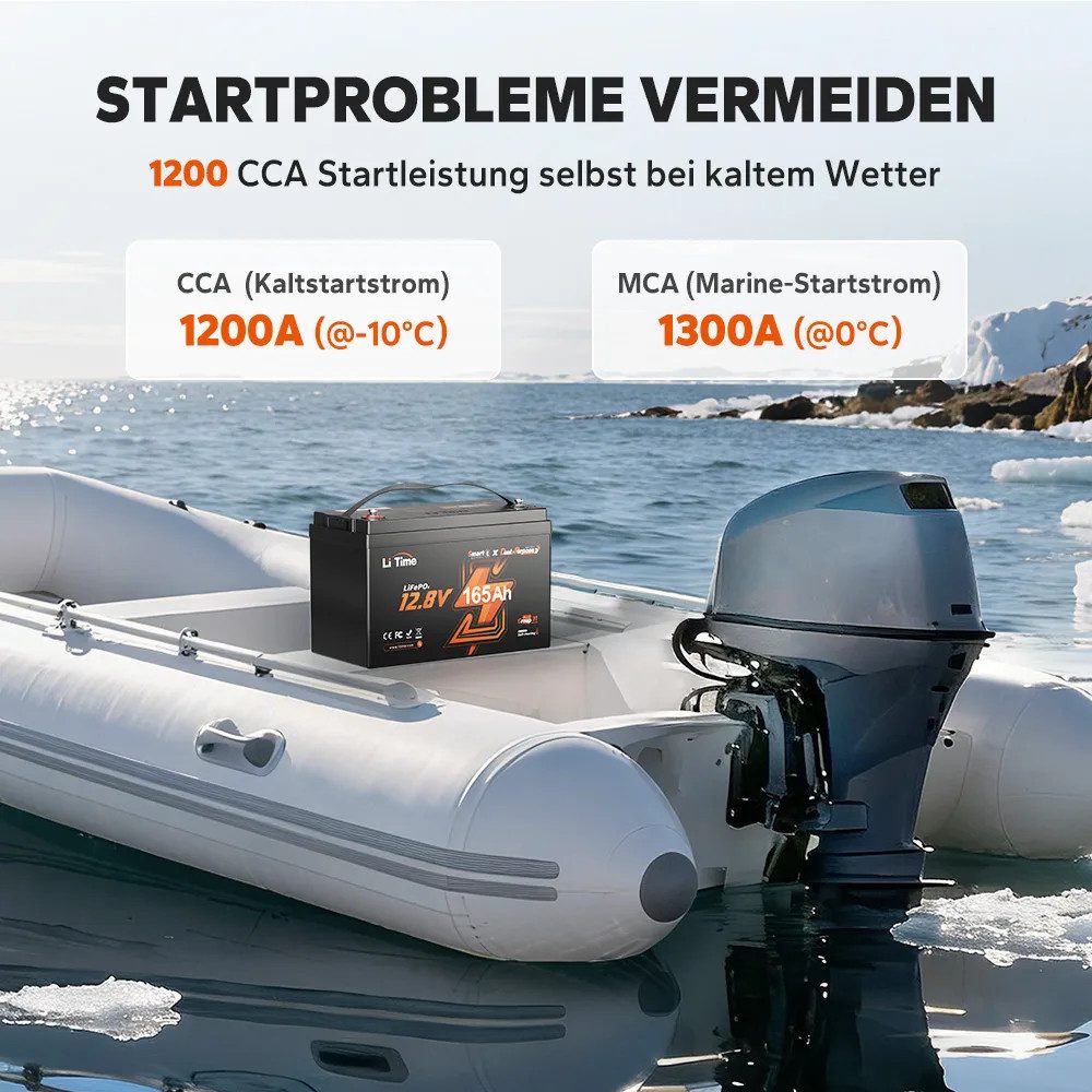 LiTime 12V 165Ah Dual-Purpose LiFePO4-Batterie Bluetooth IP67 Solarakkus (12 V), Mit 1200 CCA und Selbstheizung für Außenbordmotor Boot Marine – Bild 4 von 5
