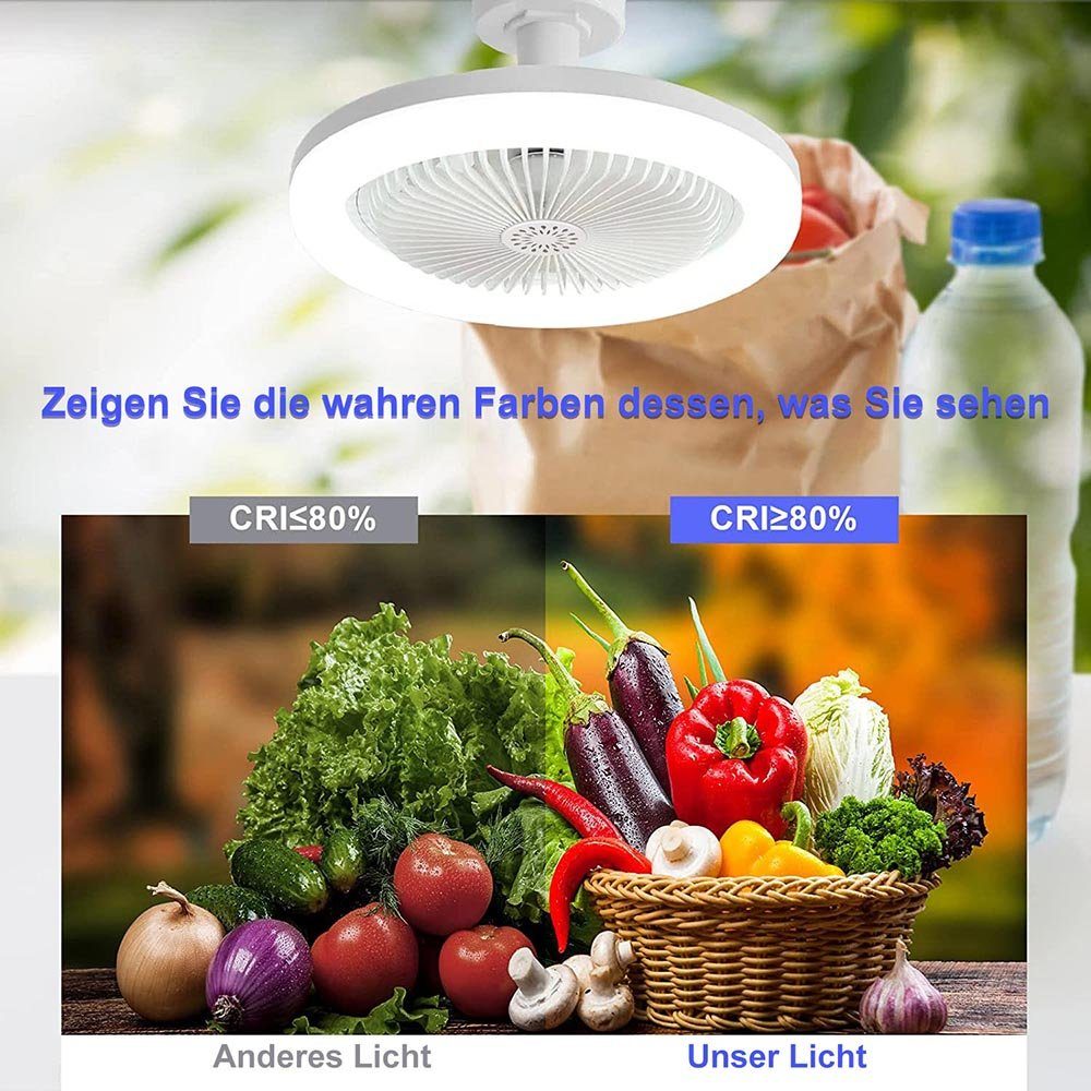 3 dimmbar, Deckenventilator Lagerraum, Kinderzimmer Timer, Fernbedienung für Modi, Garage E27, Rosnek Weiß