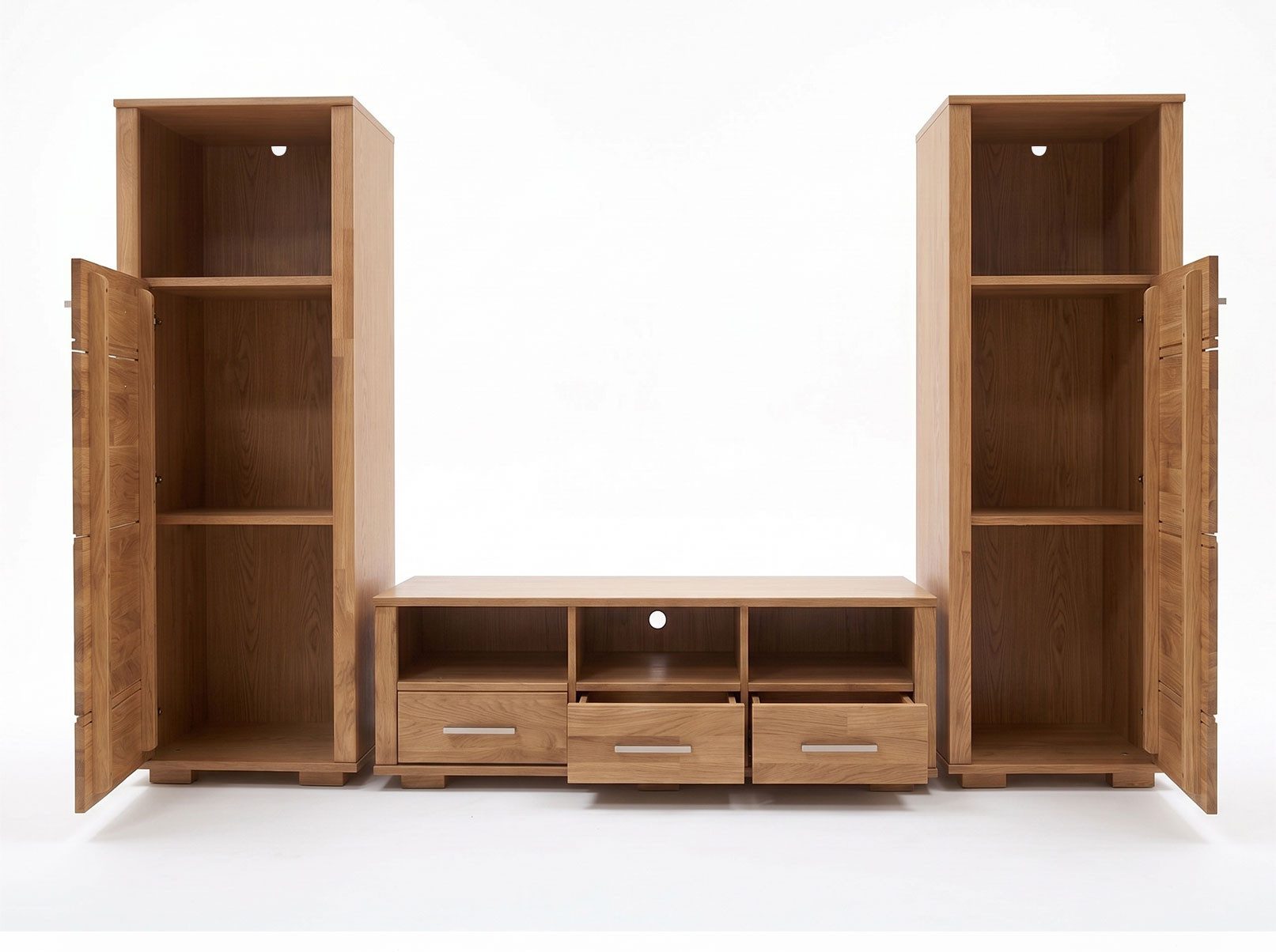 Feldmann-Wohnen Wohnwand Sandra, (1 Lowboard, 2 Stauraumschränke, 3-St., moderne Optik, 3-teilig, Front aus Massivholz), 3-teilig Eiche Natur Teilmassiv
