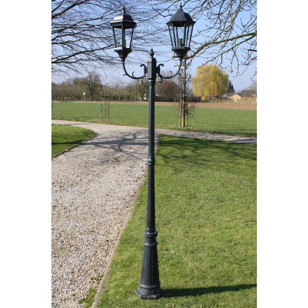 vidaXL Außen-Stehlampe Gartenlaterne 2-flammig 230 cm Dunkelgrün/Schwarz Aluminium